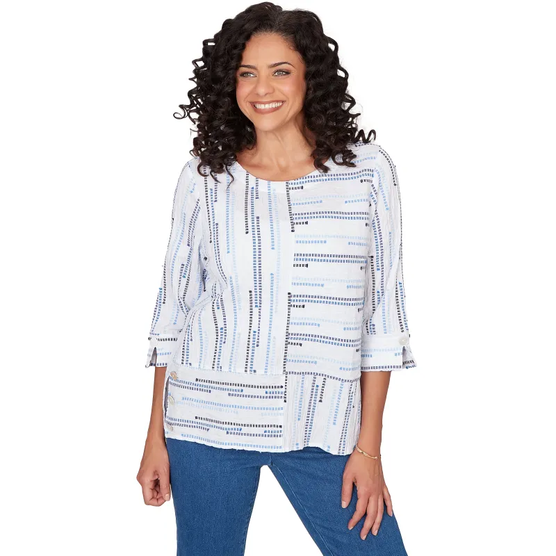 Alfred Dunner Spliced Jacquard Stripe Top- Petite made by Dress Barn