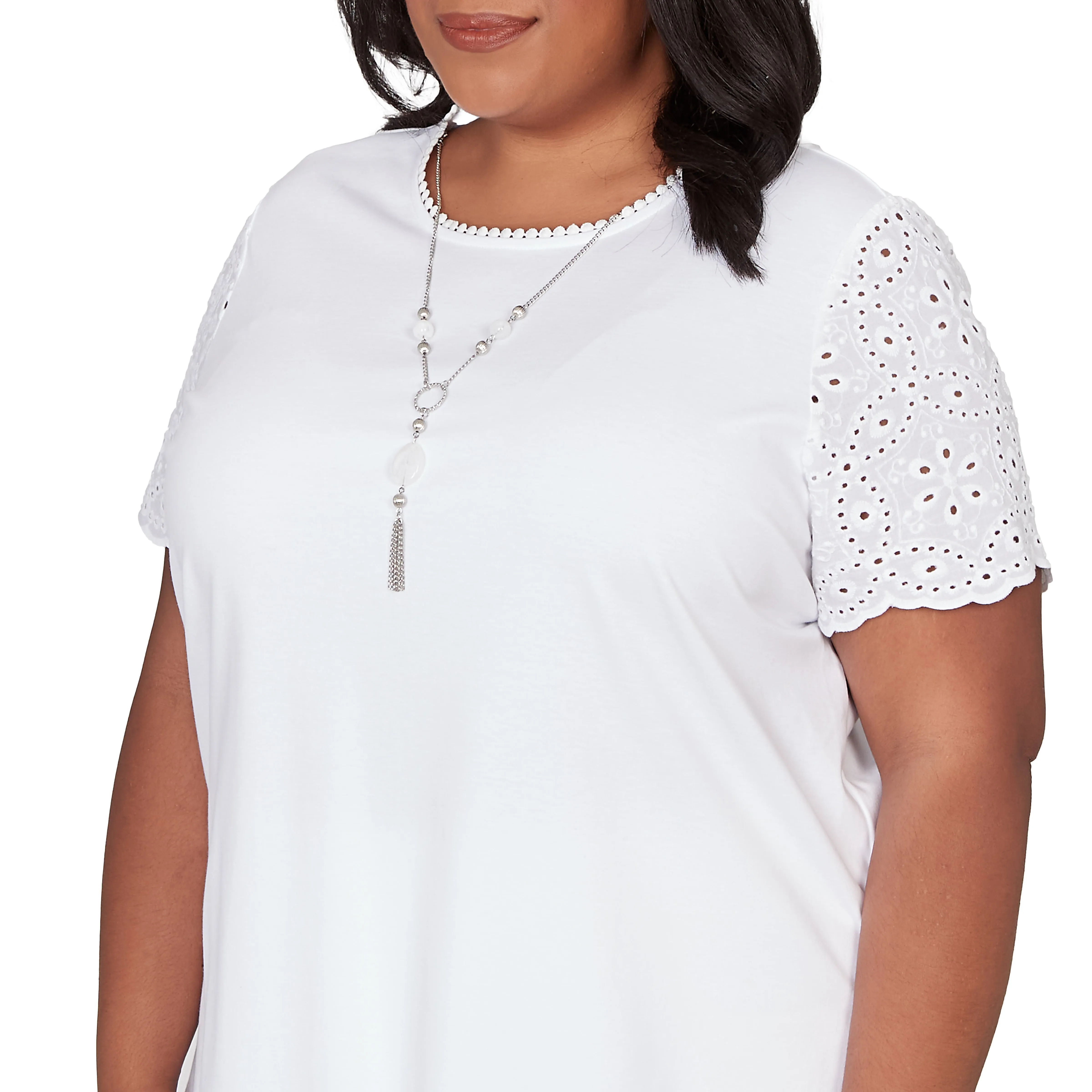 Alfred Dunner Solid Eyelet Sleeve Tee with Necklace - Plus sold by Dress Barn product image thumbnail 5