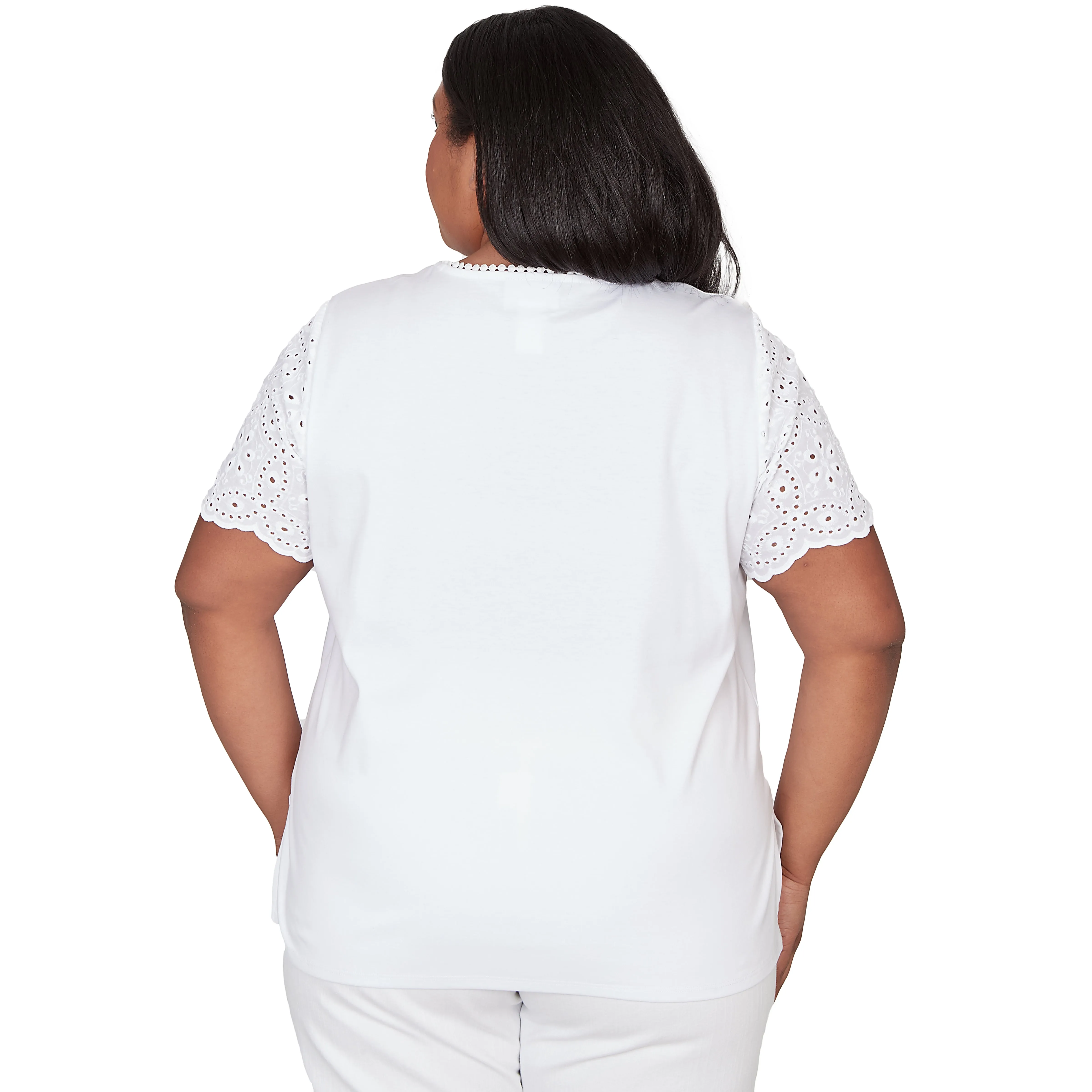 Alfred Dunner Solid Eyelet Sleeve Tee with Necklace - Plus sold by Dress Barn product image thumbnail 2