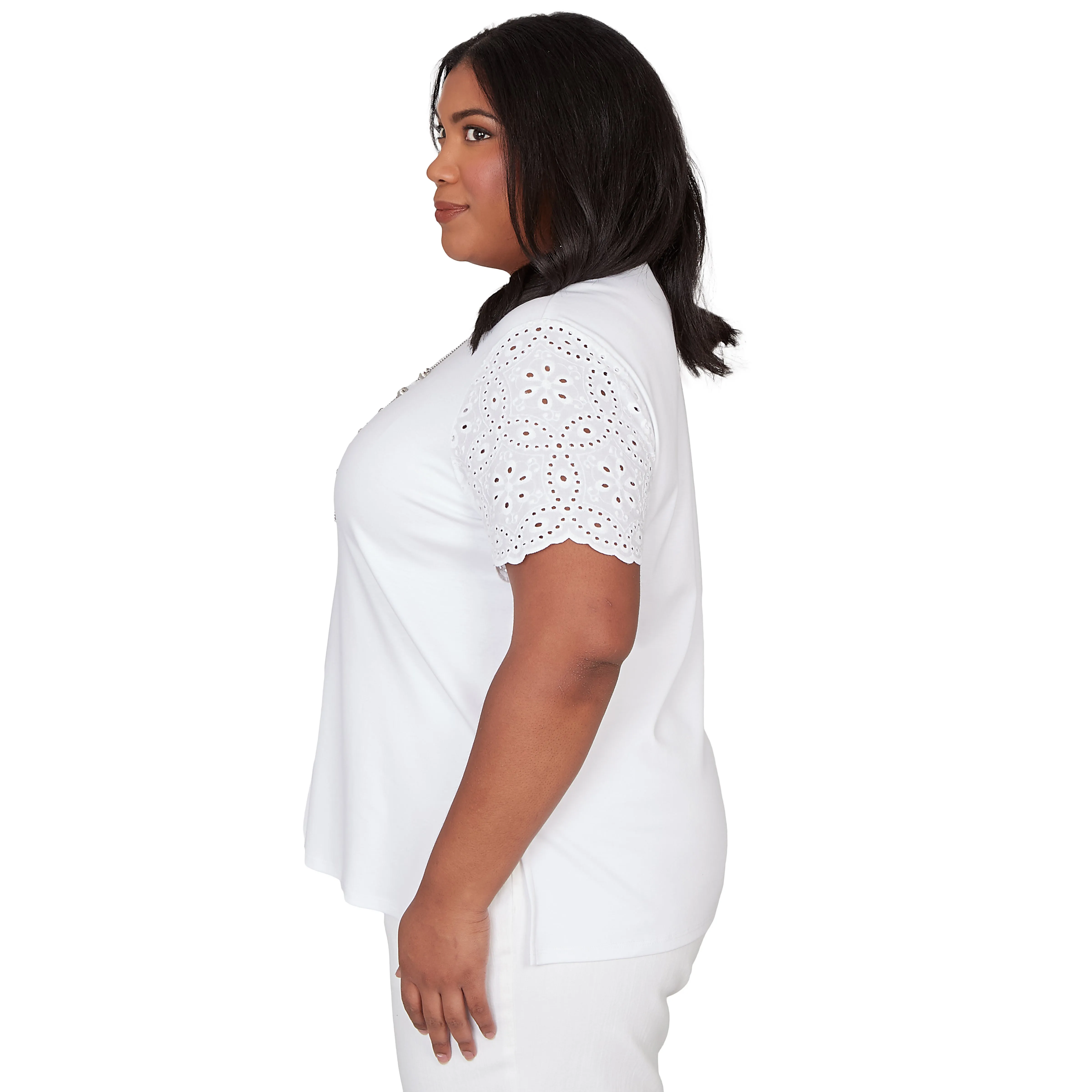 Alfred Dunner Solid Eyelet Sleeve Tee with Necklace - Plus sold by Dress Barn product image thumbnail 4