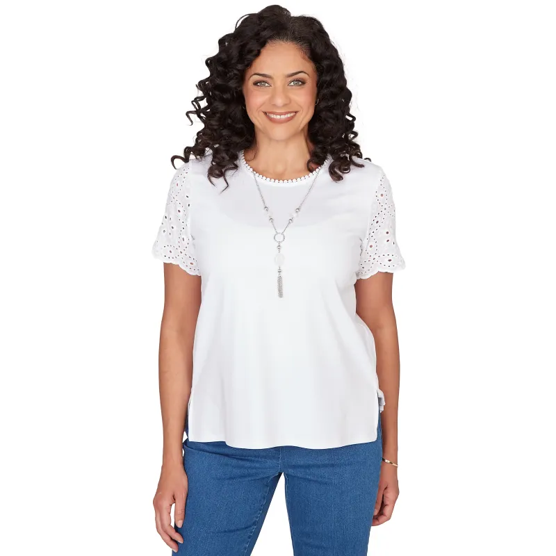 Alfred Dunner Solid Eyelet Sleeve Tee with Necklace made by Dress Barn