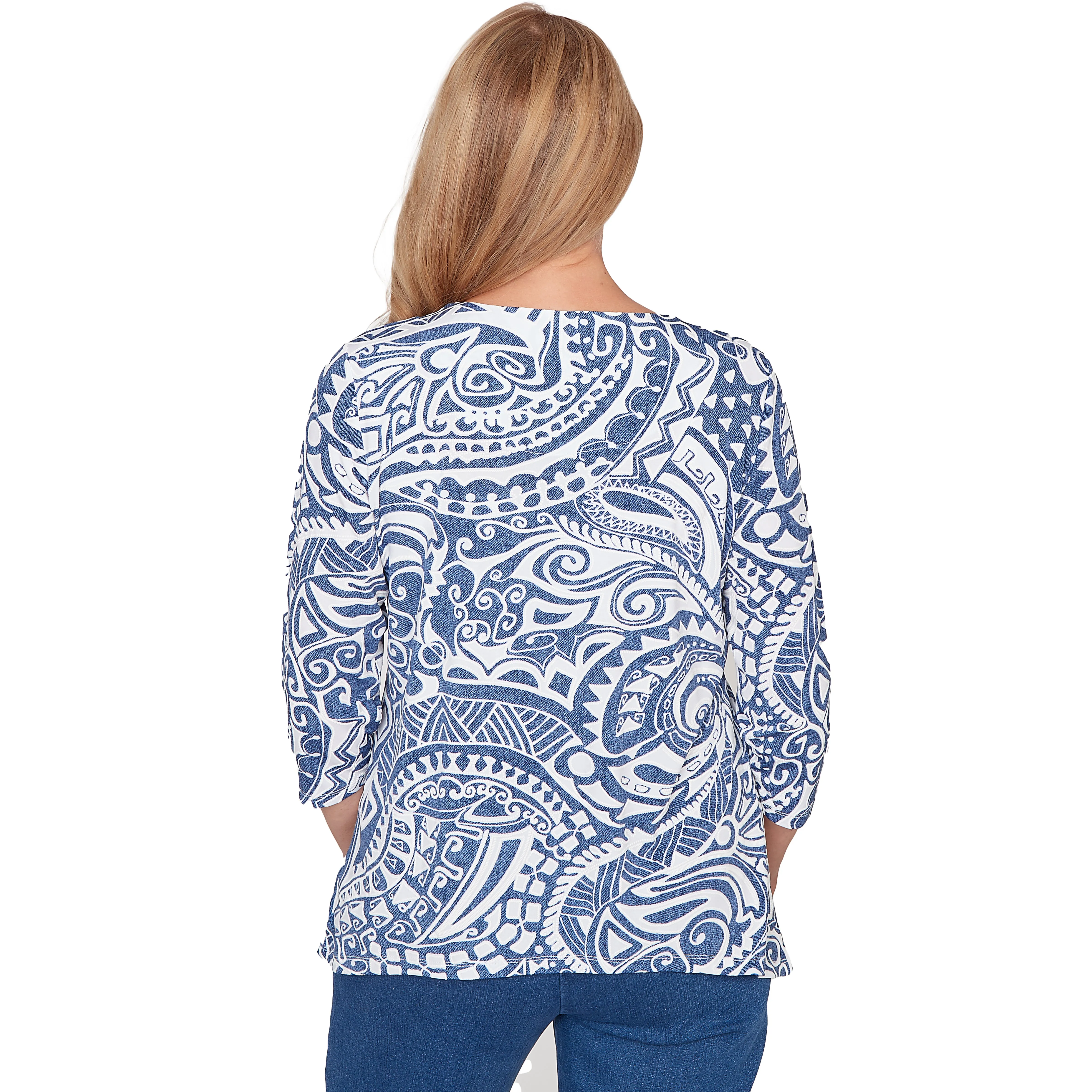 Alfred Dunner Paisley Swirl Sharkbite Hem Top with Necklace, Petite sold by Dress Barn product image thumbnail 2