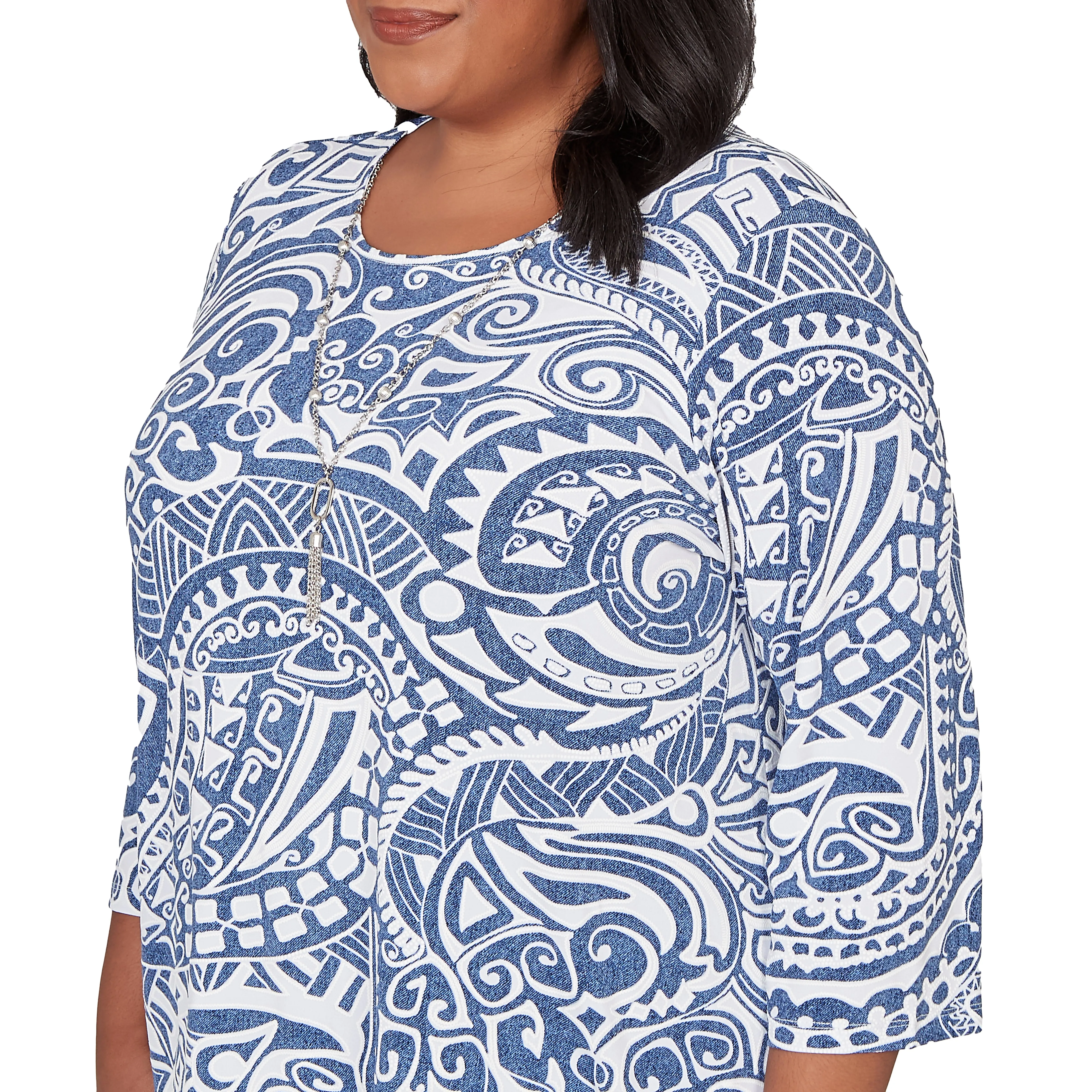 Alfred Dunner Paisley Swirl Sharkbite Hem Top with Necklace - Plus sold by Dress Barn product image thumbnail 5