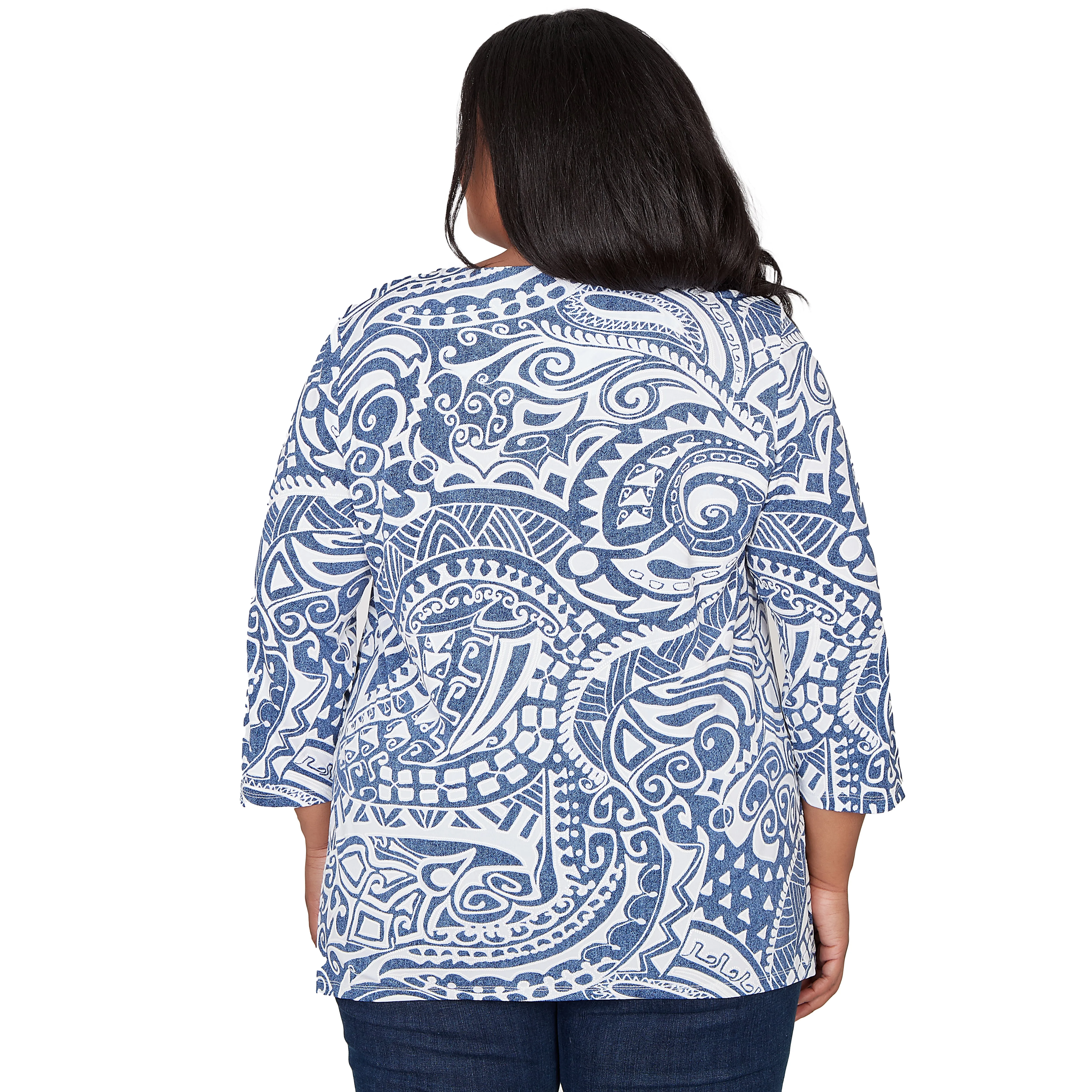 Alfred Dunner Paisley Swirl Sharkbite Hem Top with Necklace - Plus sold by Dress Barn product image thumbnail 2