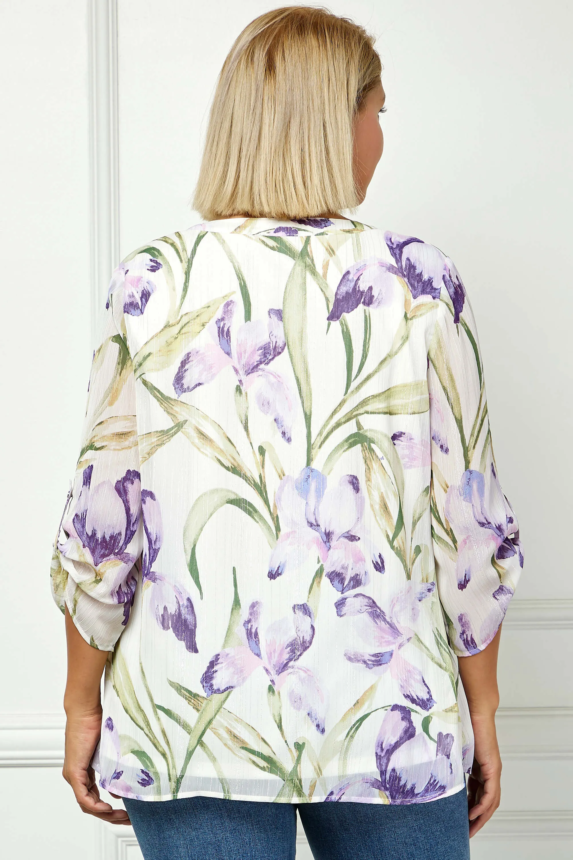 3/4 Button Tab Sleeve Mandarin Collar Popover Blouse - Plus - Cream/Lilac sold by Dress Barn product image thumbnail 4