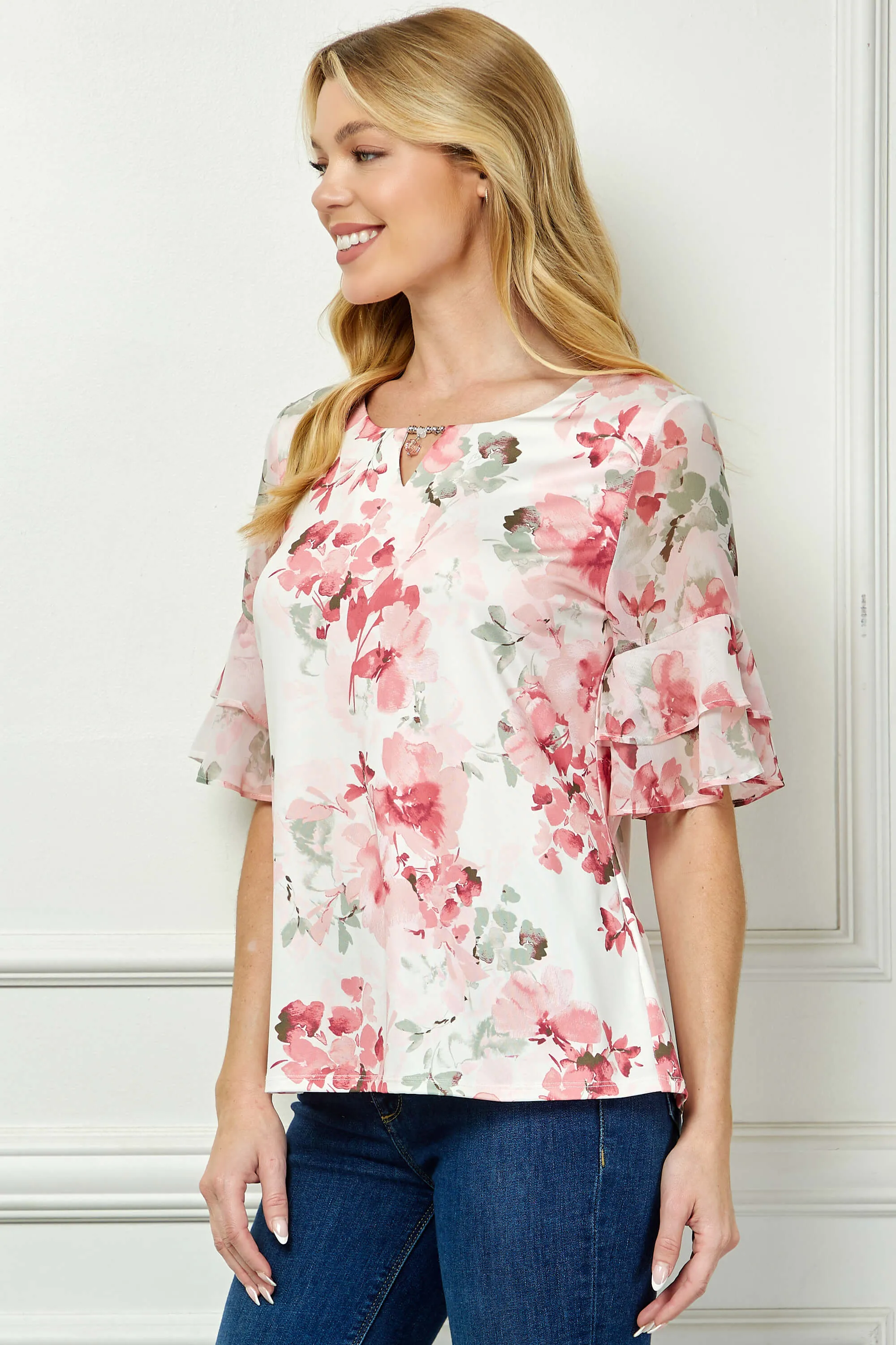 Double Ruffle Sleeve Cutout Neck Blouse sold by Dress Barn product image thumbnail 3