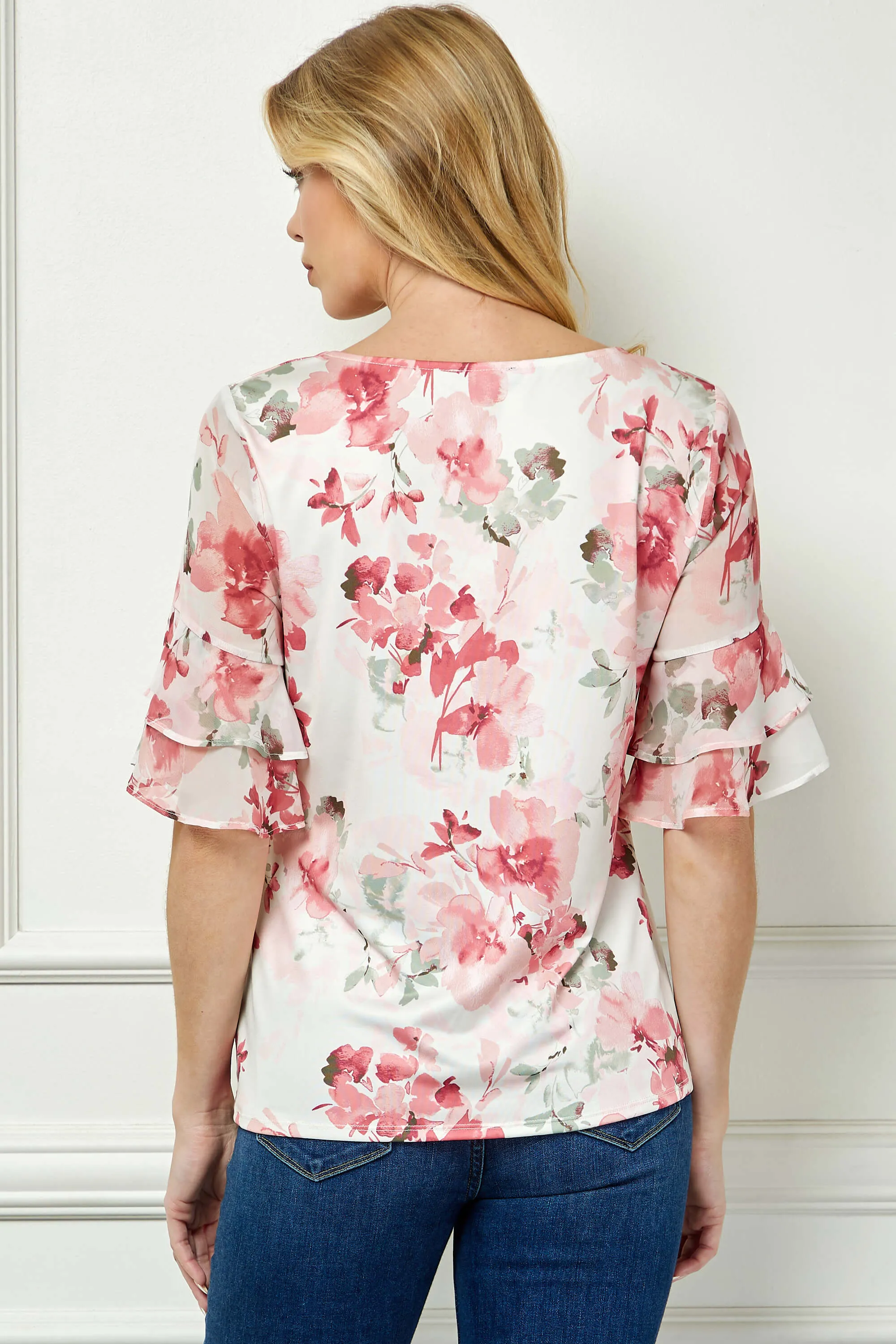 Double Ruffle Sleeve Cutout Neck Blouse sold by Dress Barn product image thumbnail 4