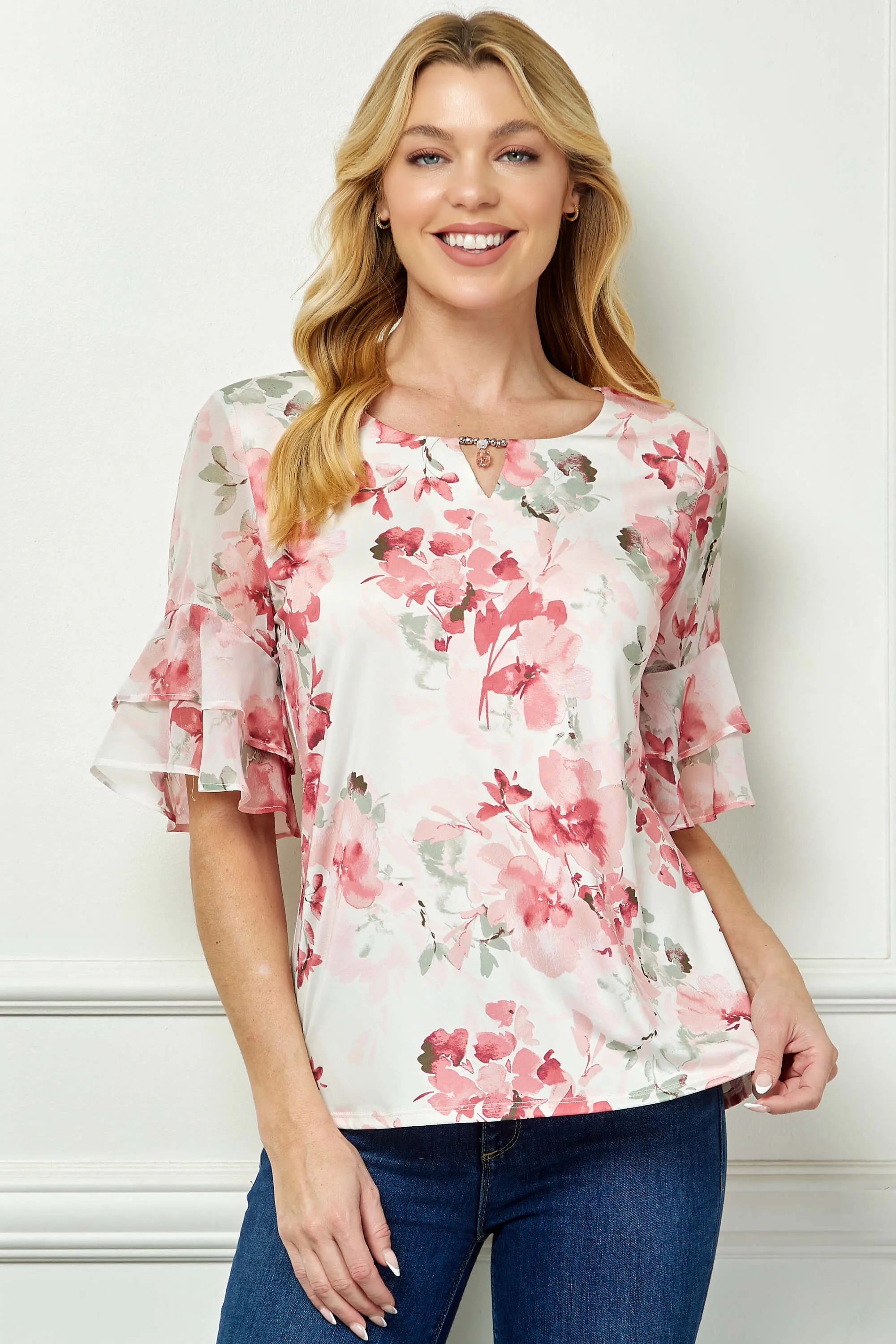 Double Ruffle Sleeve Cutout Neck Blouse sold by Dress Barn product image thumbnail 2