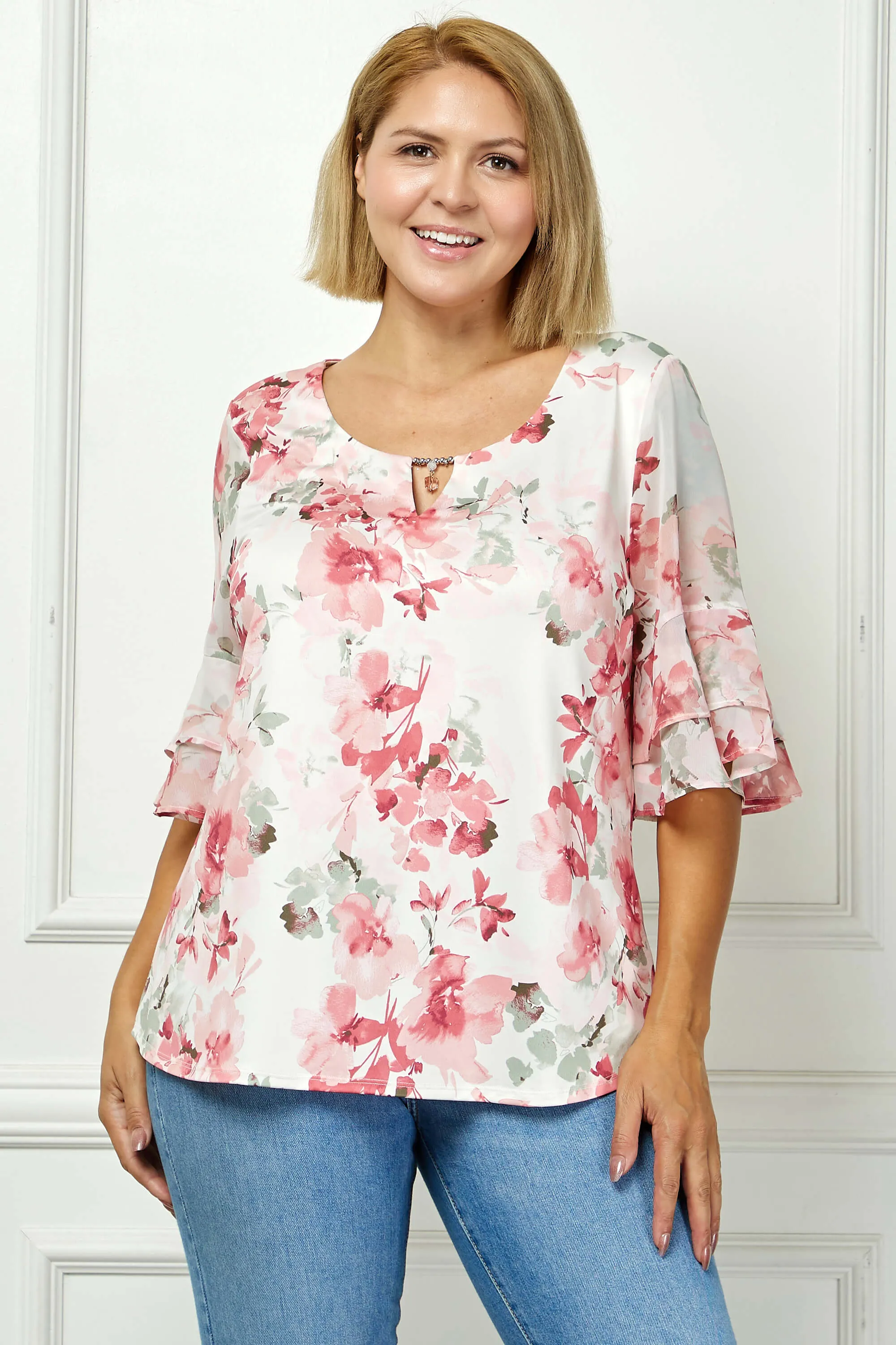 Double Ruffle Sleeve Cutout Neck Blouse - Plus sold by Dress Barn product image thumbnail 2