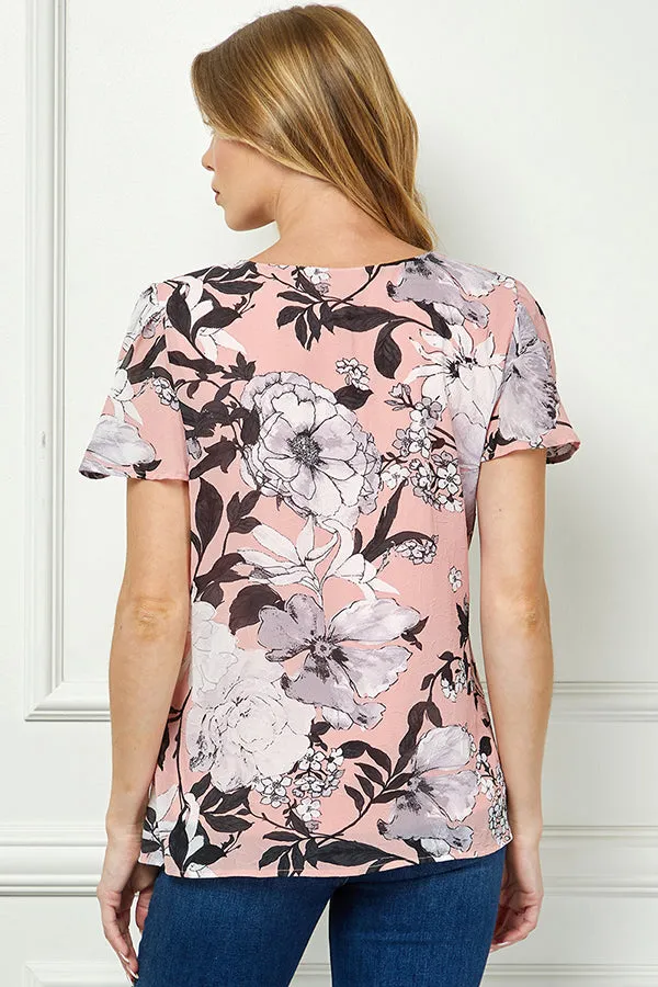 Flutter Sleeve Cutout Neck Pleat Blouse - Pink sold by Dress Barn product image thumbnail 4