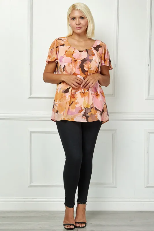 Flutter Sleeve Cutout Neck Pleat Blouse - Plus - Peach made by Dress Barn