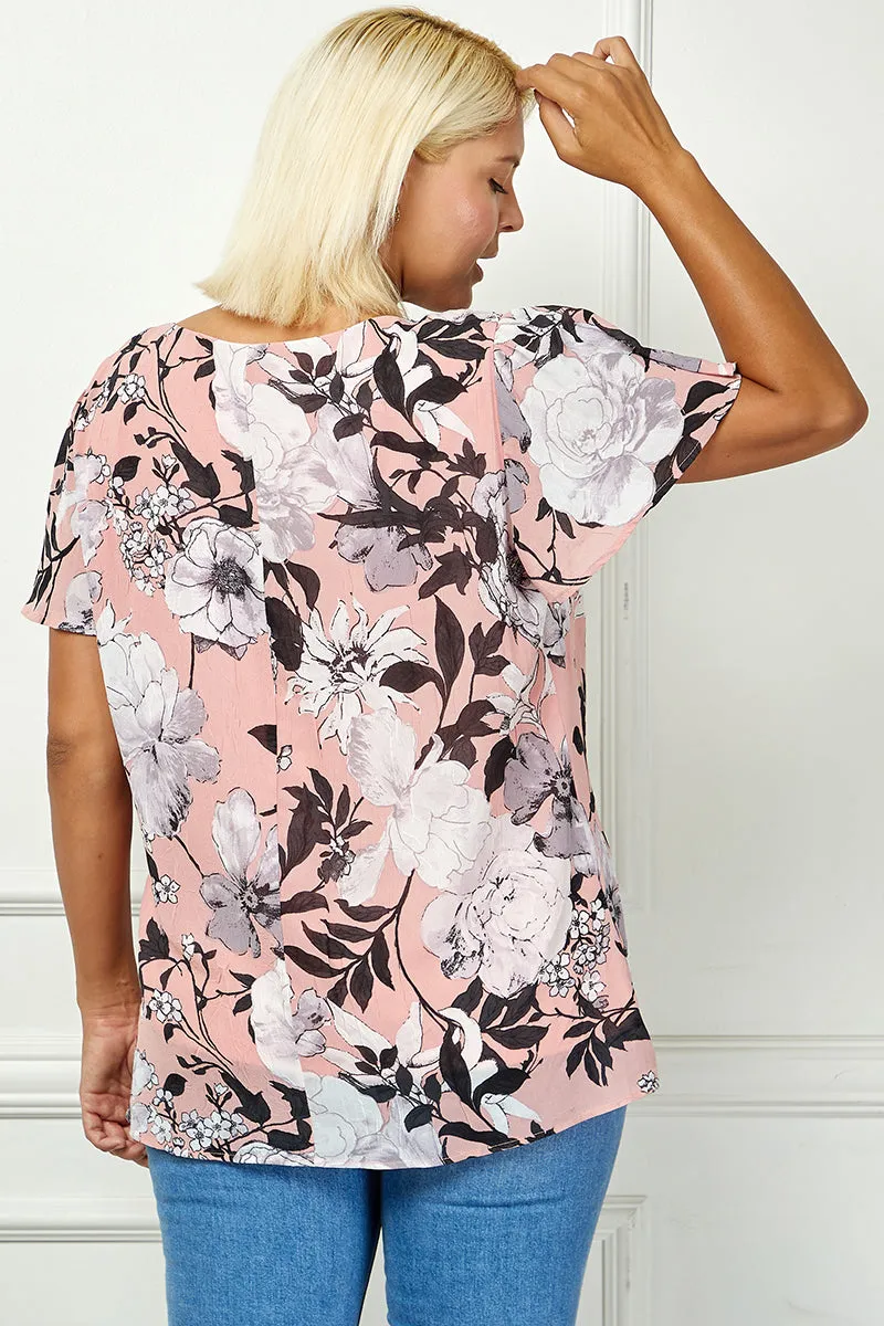 Flutter Sleeve Cutout Neck Pleat Blouse - Plus - Pink sold by Dress Barn product image thumbnail 4
