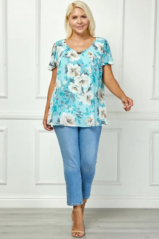 Flutter Sleeve Cutout Neck Pleat Blouse - Plus - Sage made by Dress Barn