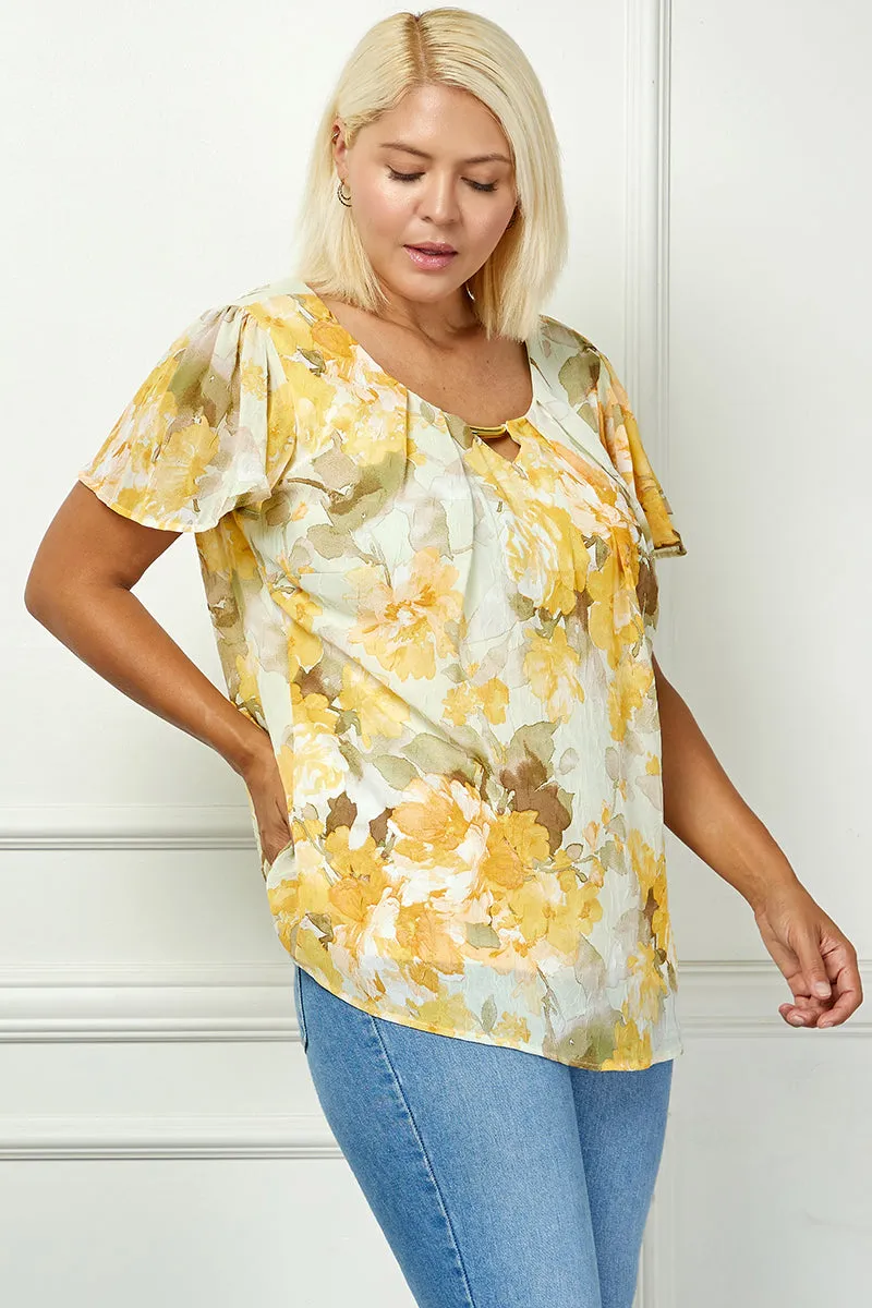 Flutter Sleeve Cutout Neck Pleat Blouse - Plus - Sage/Gold sold by Dress Barn product image thumbnail 3