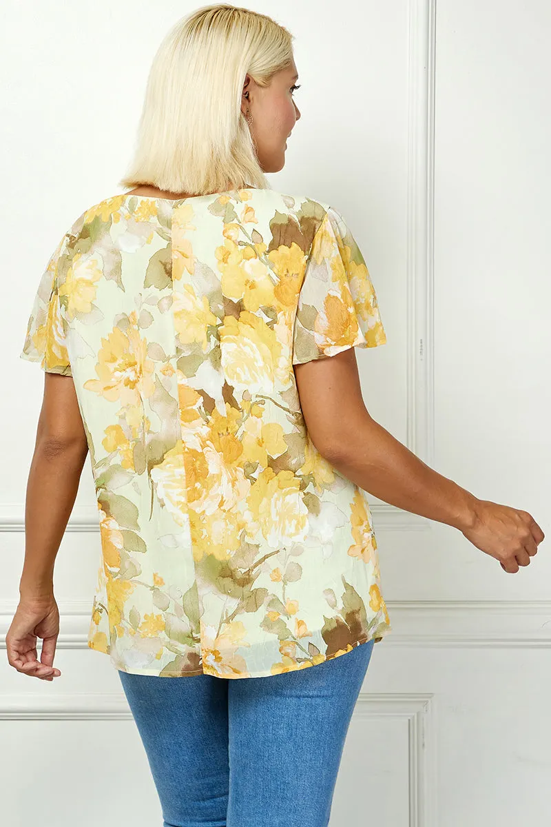 Flutter Sleeve Cutout Neck Pleat Blouse - Plus - Sage/Gold sold by Dress Barn product image thumbnail 4