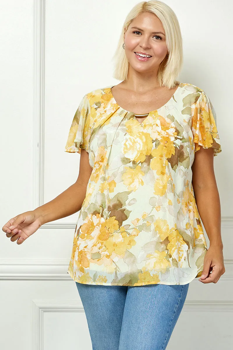 Flutter Sleeve Cutout Neck Pleat Blouse - Plus - Sage/Gold sold by Dress Barn product image thumbnail 2