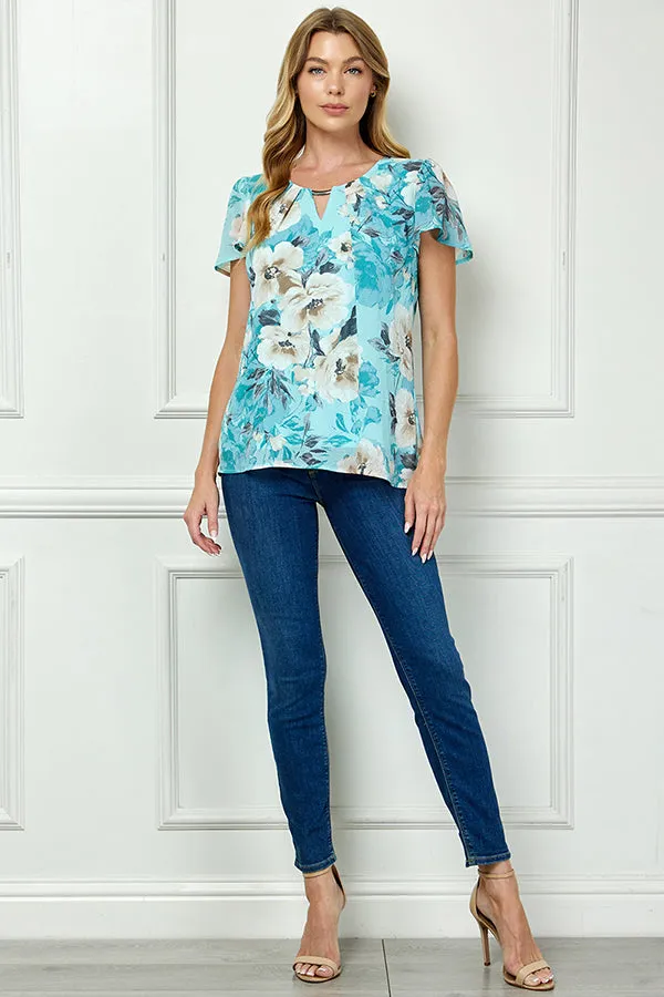 Flutter Sleeve Cutout Neck Pleat Blouse - Sage sold by Dress Barn