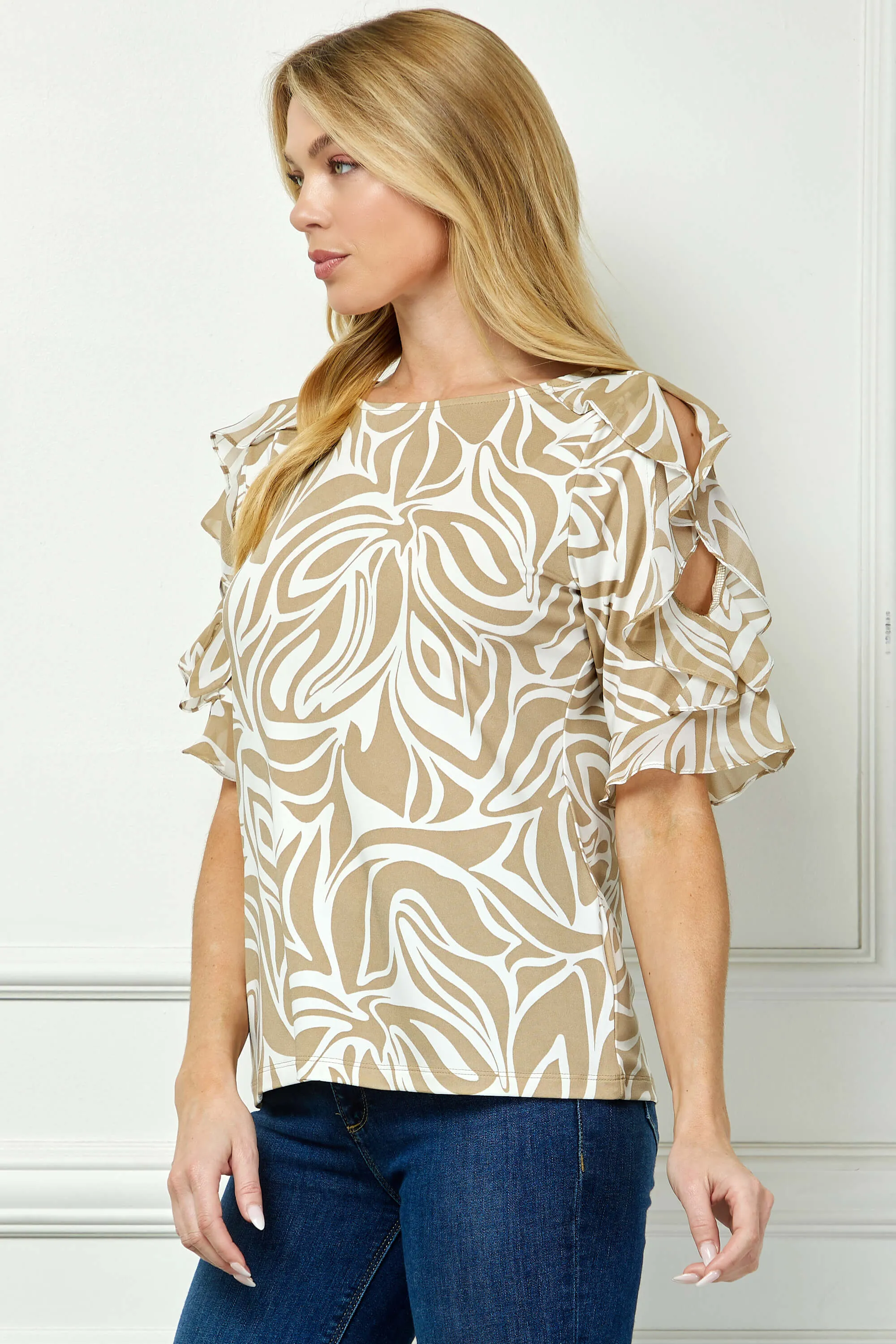 Ruffle Cold Shoulder Scoop Neck Blouse - Beige sold by Dress Barn product image thumbnail 3