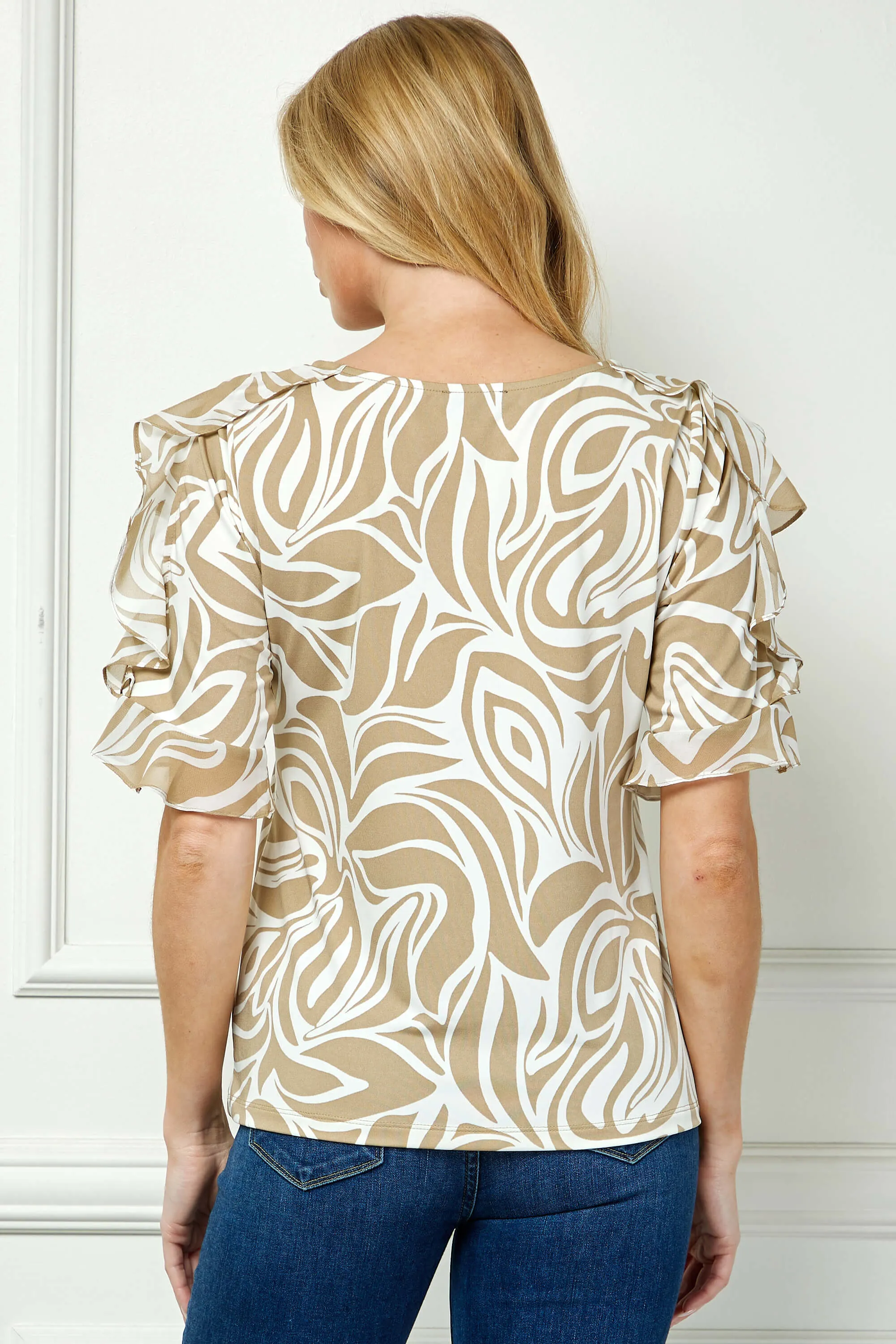 Ruffle Cold Shoulder Scoop Neck Blouse - Beige sold by Dress Barn product image thumbnail 4