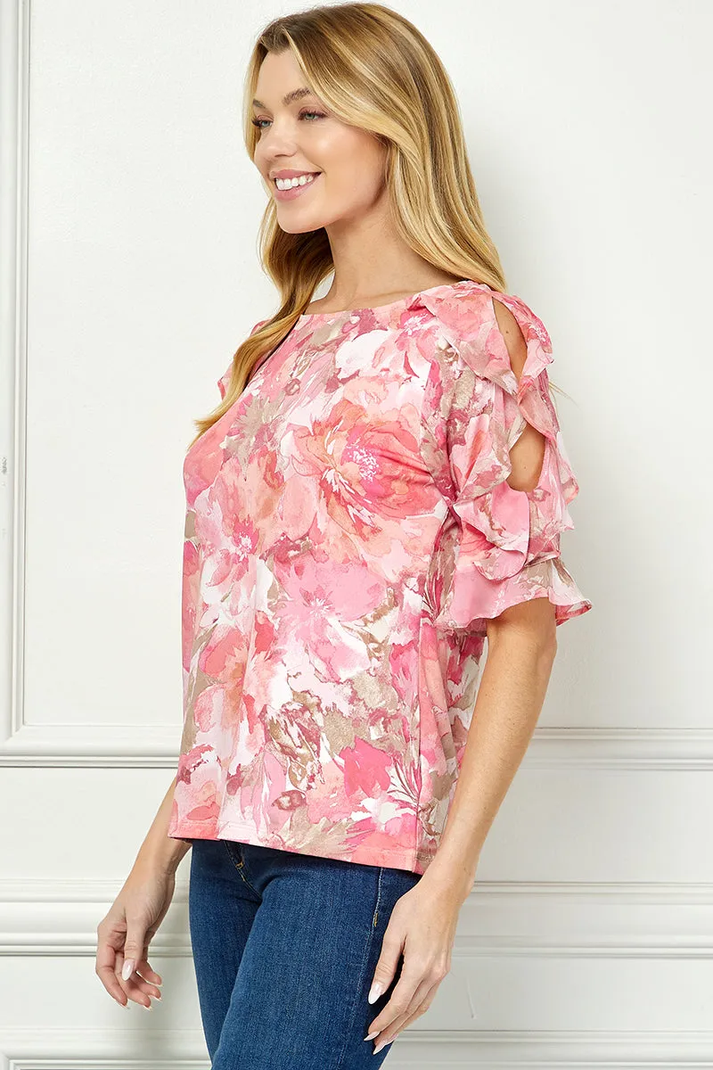Ruffle Cold Shoulder Scoop Neck Blouse - Pink sold by Dress Barn product image thumbnail 3