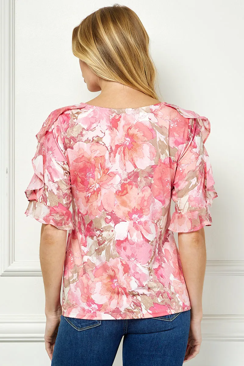 Ruffle Cold Shoulder Scoop Neck Blouse - Pink sold by Dress Barn product image thumbnail 4