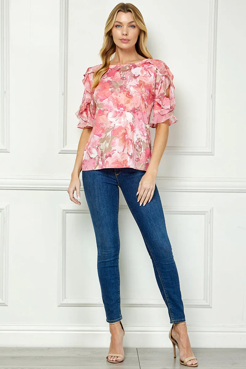 Ruffle Cold Shoulder Scoop Neck Blouse - Pink sold by Dress Barn