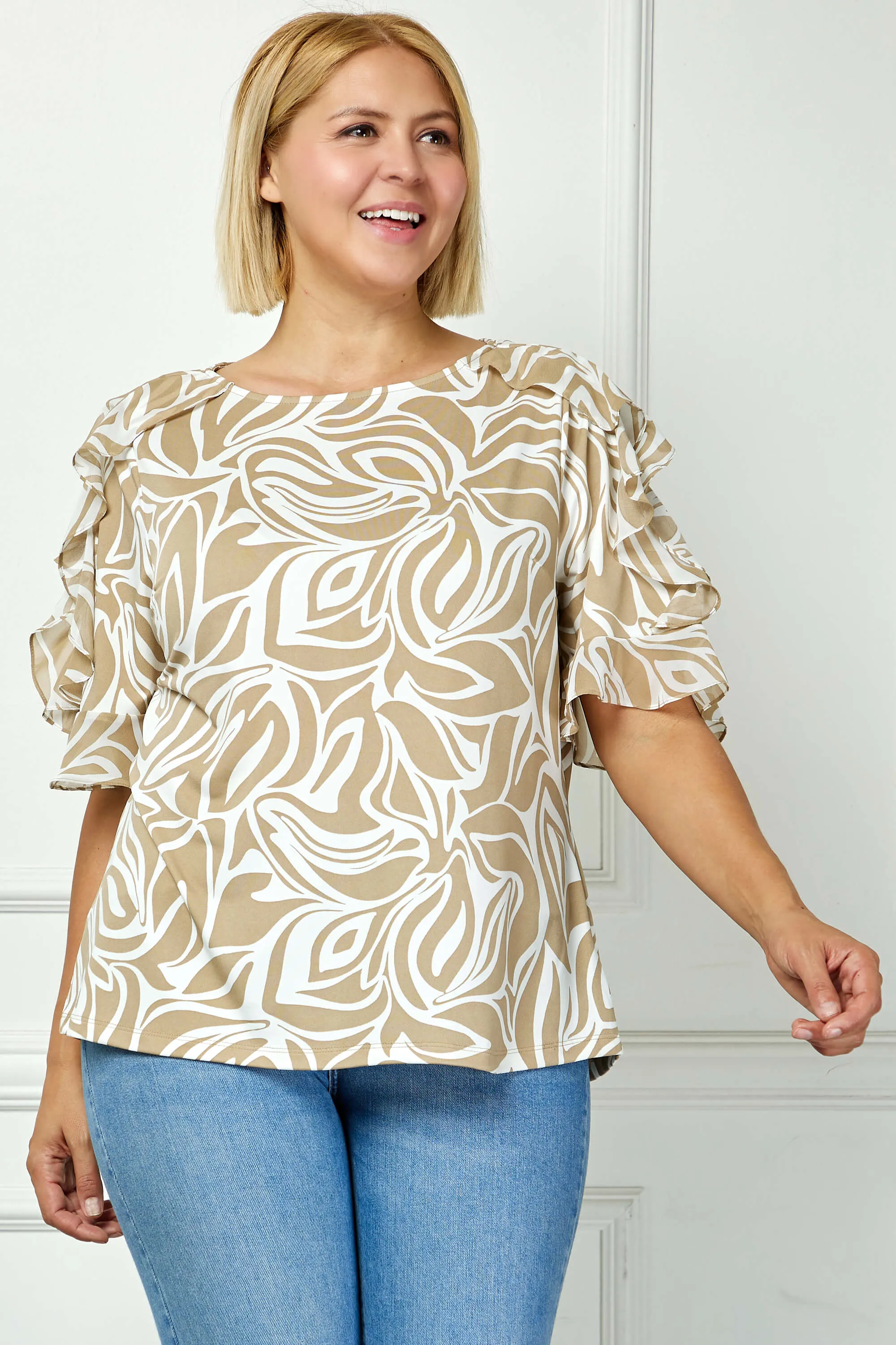 Ruffle Cold Shoulder Scoop Neck Blouse - Plus - Beige sold by Dress Barn product image thumbnail 2