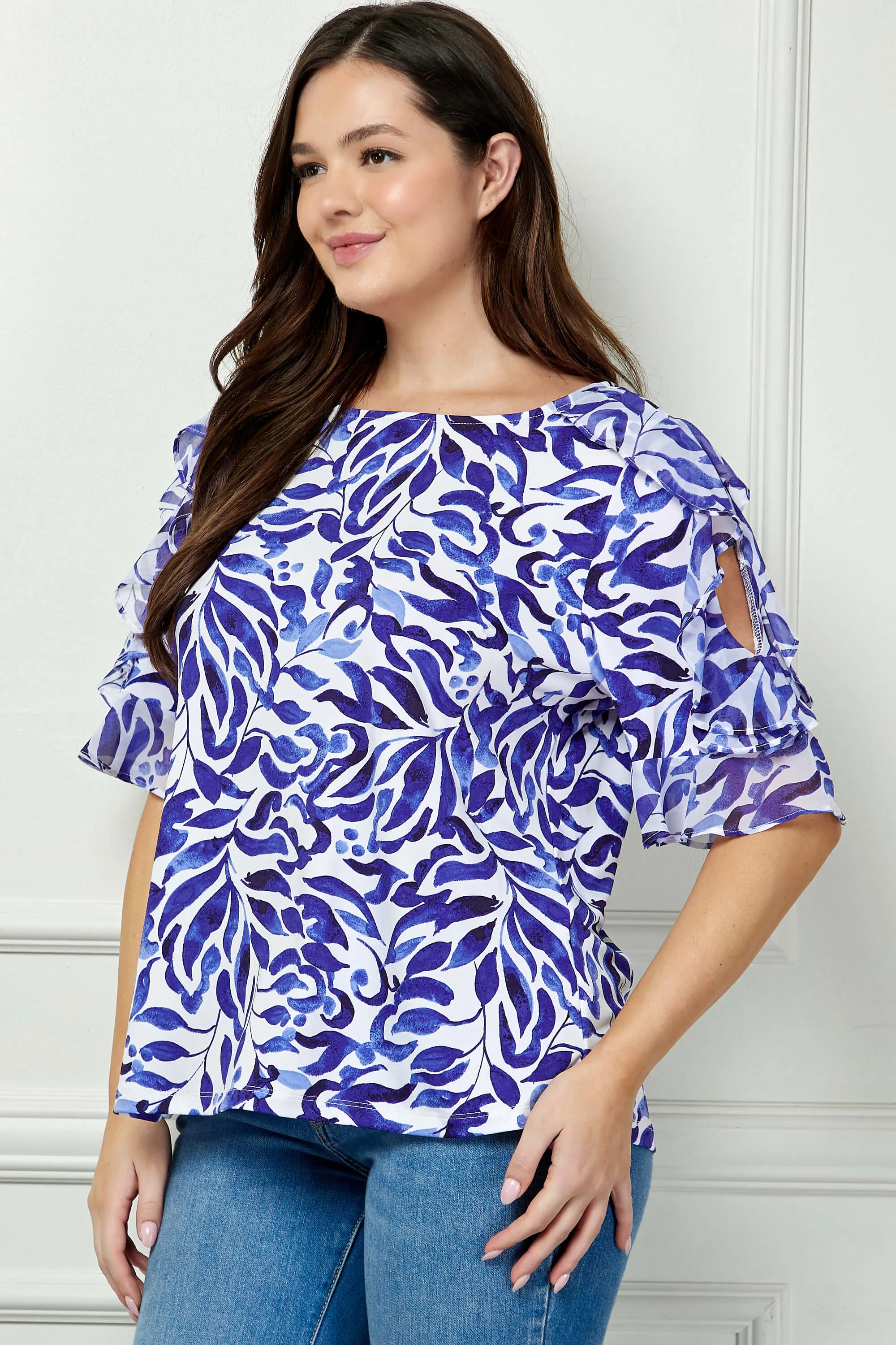 Ruffle Cold Shoulder Scoop Neck Blouse - Plus - Navy sold by Dress Barn product image thumbnail 3