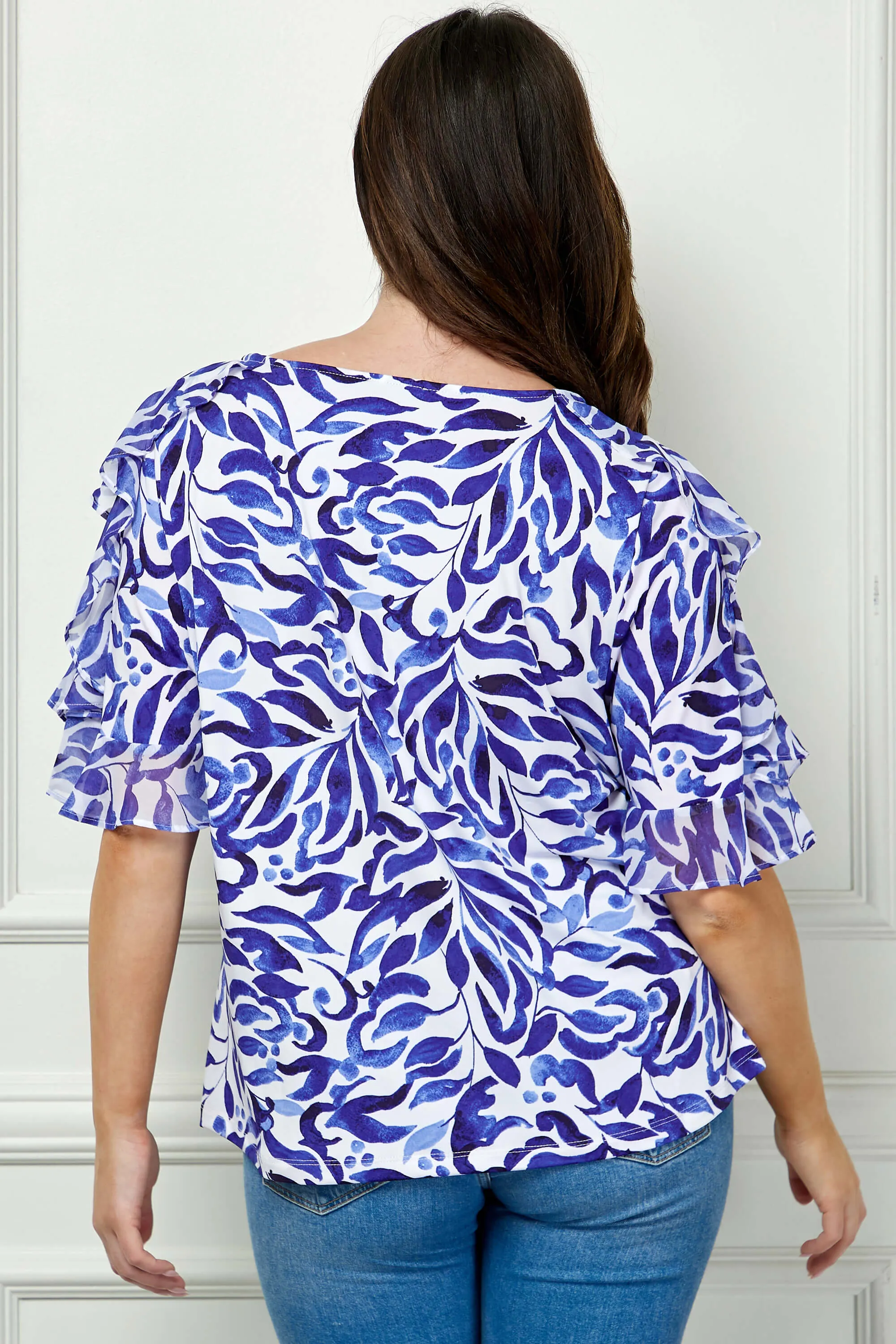 Ruffle Cold Shoulder Scoop Neck Blouse - Plus - Navy sold by Dress Barn product image thumbnail 4
