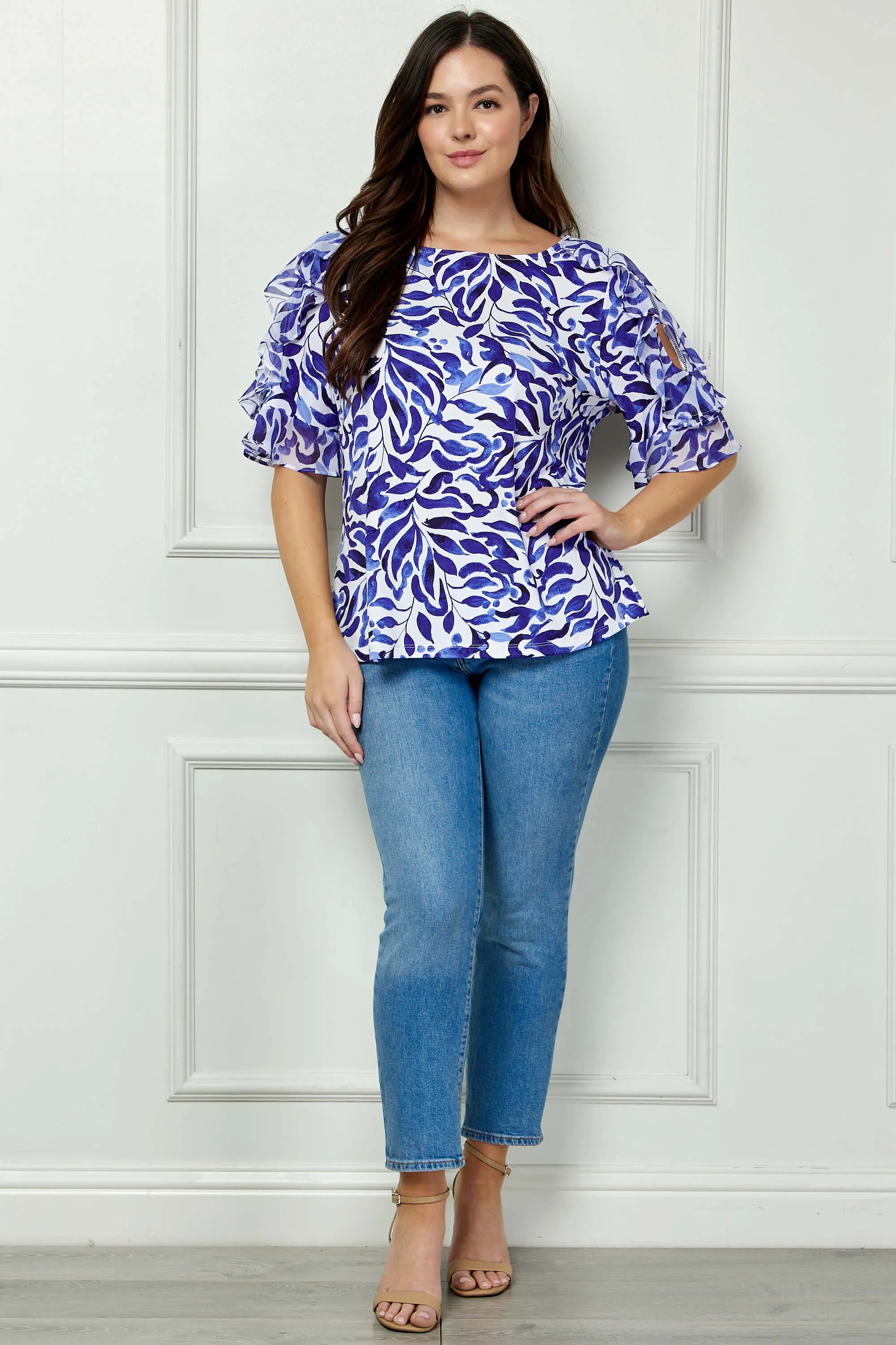 Ruffle Cold Shoulder Scoop Neck Blouse - Plus - Navy sold by Dress Barn