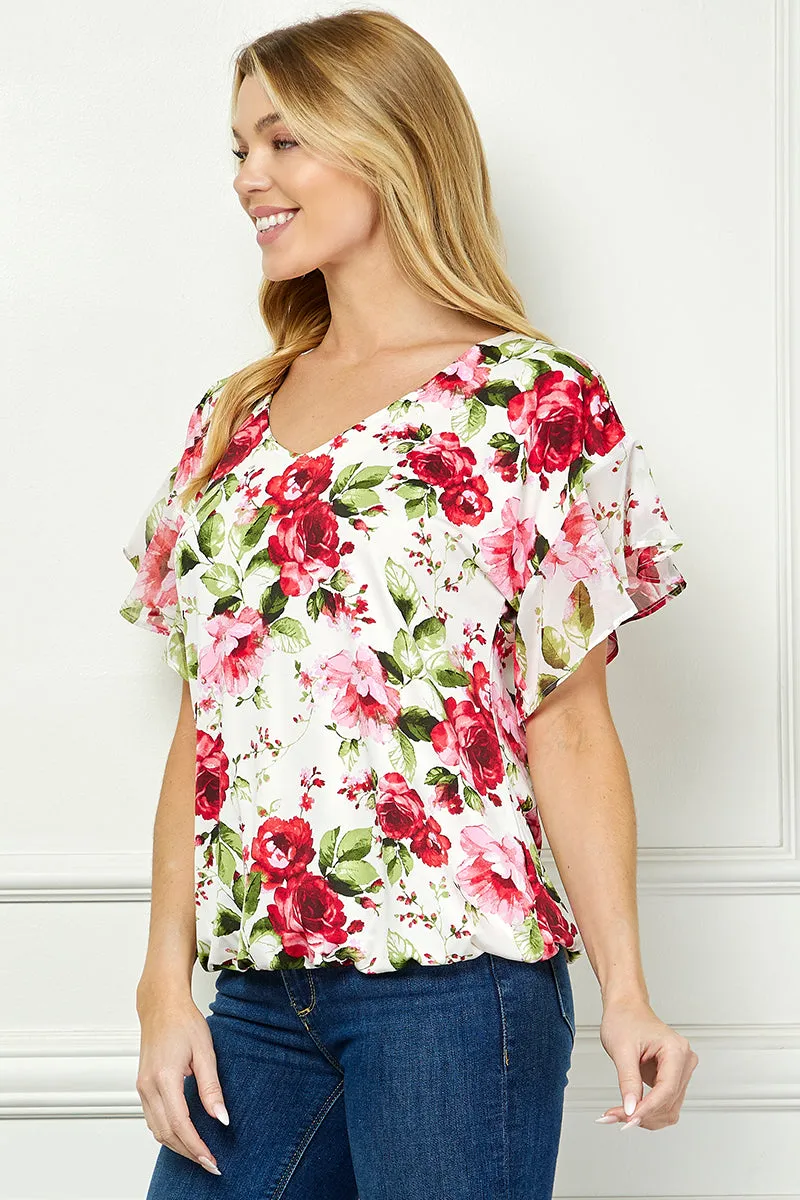 Ruffle Cold Shoulder V-Neck Blouse - Ivory/Red sold by Dress Barn product image thumbnail 3