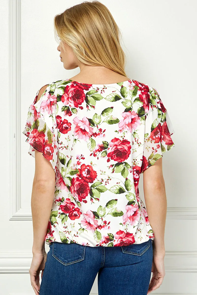 Ruffle Cold Shoulder V-Neck Blouse - Ivory/Red sold by Dress Barn product image thumbnail 4