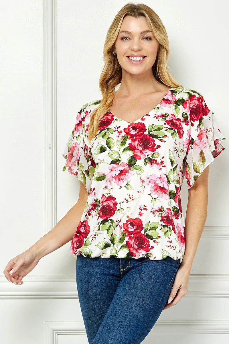 Ruffle Cold Shoulder V-Neck Blouse - Ivory/Red sold by Dress Barn product image thumbnail 2