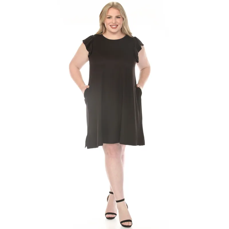 Women's Crew Neck Ruffle Sleeve Dress - Black - Plus made by Dress Barn