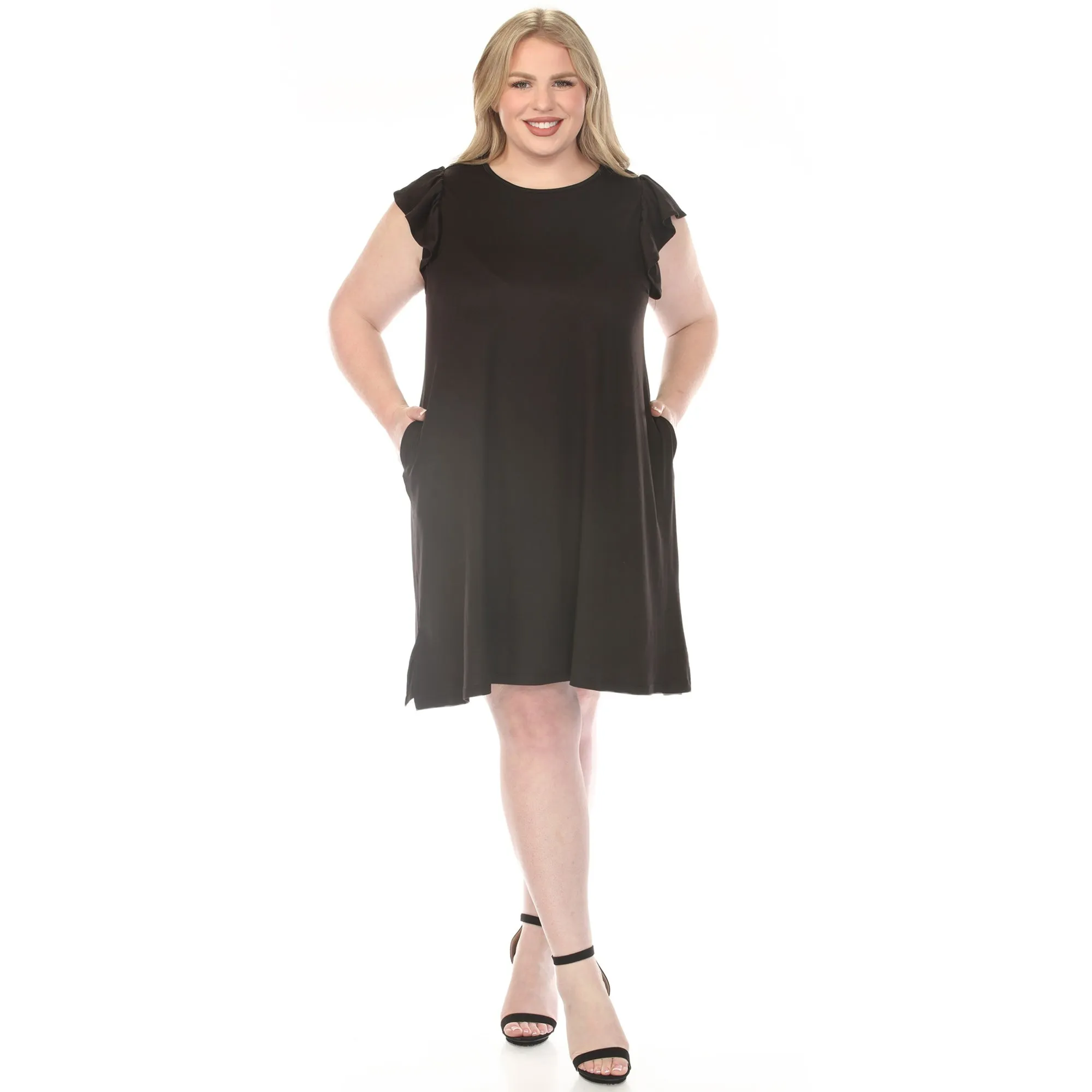 Women's Crew Neck Ruffle Sleeve Dress - Black - Plus sold by Dress Barn