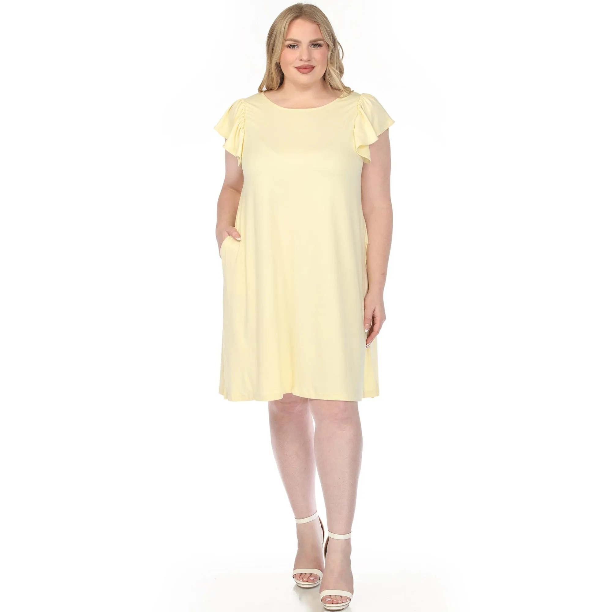 Women's Crew Neck Ruffle Sleeve Dress - Yellow - Plus sold by Dress Barn product image thumbnail 5