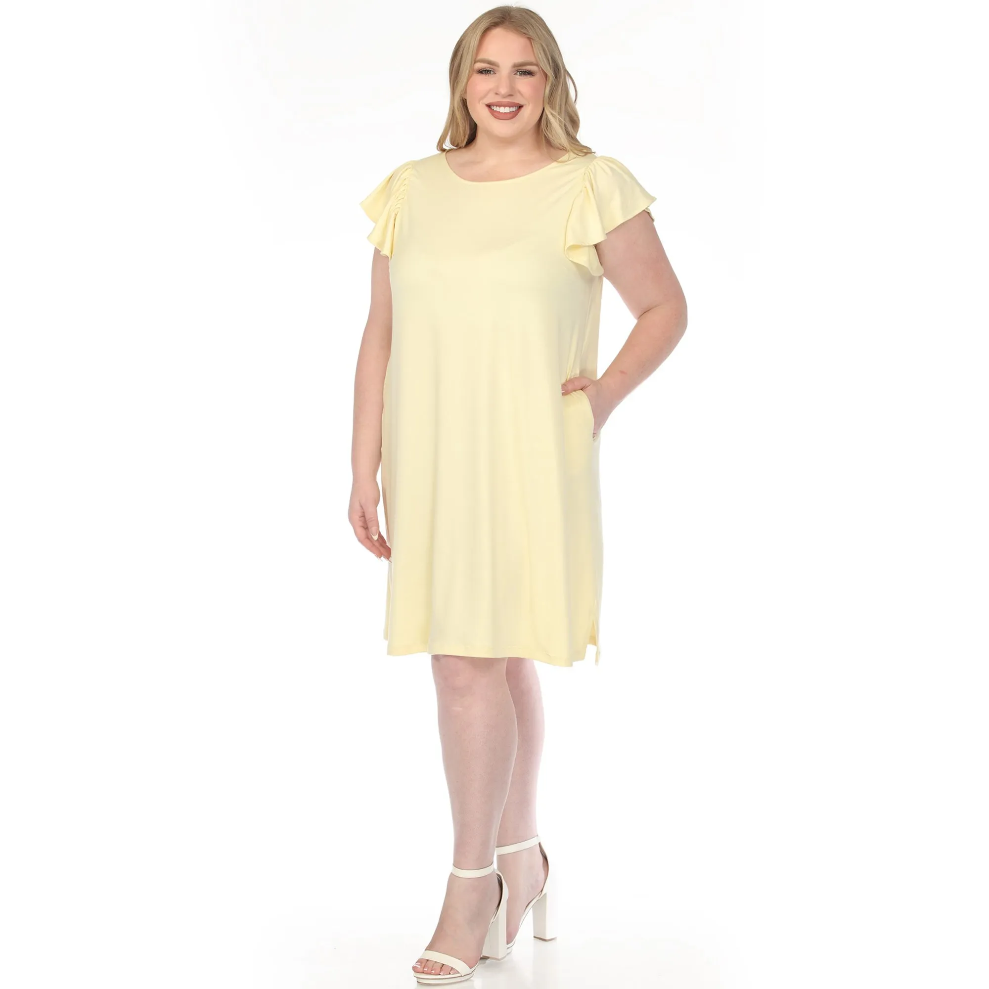 Women's Crew Neck Ruffle Sleeve Dress - Yellow - Plus sold by Dress Barn product image thumbnail 2
