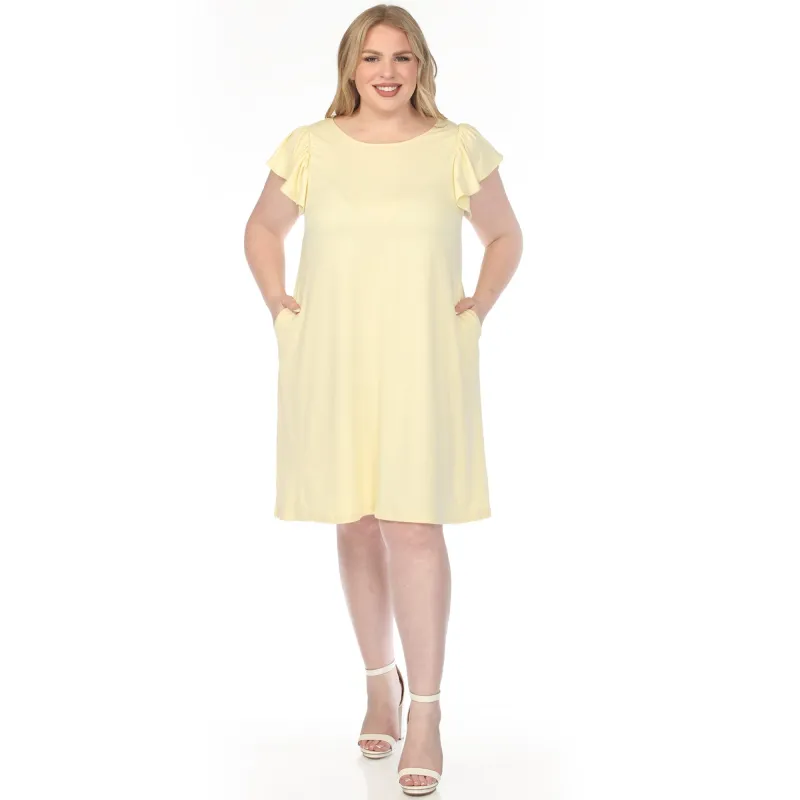 Women's Crew Neck Ruffle Sleeve Dress - Yellow - Plus made by Dress Barn