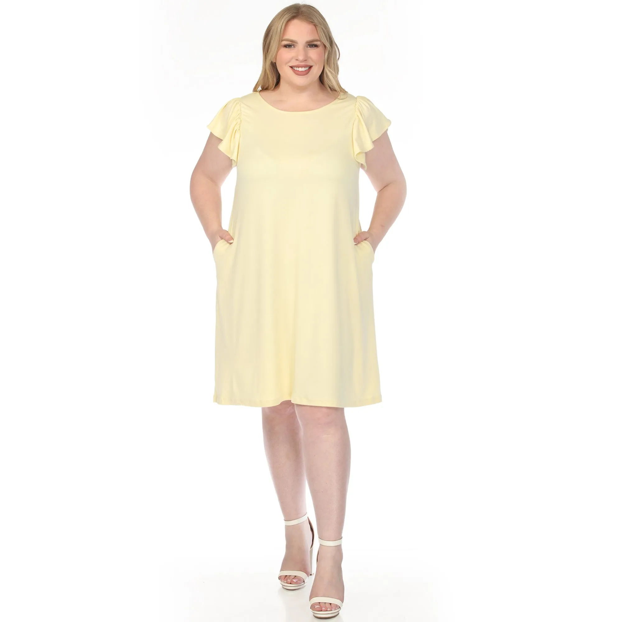 Women's Crew Neck Ruffle Sleeve Dress - Yellow - Plus sold by Dress Barn