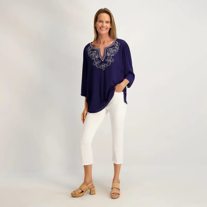 Westport Signature Fray Hem Capri in White made by Dress Barn