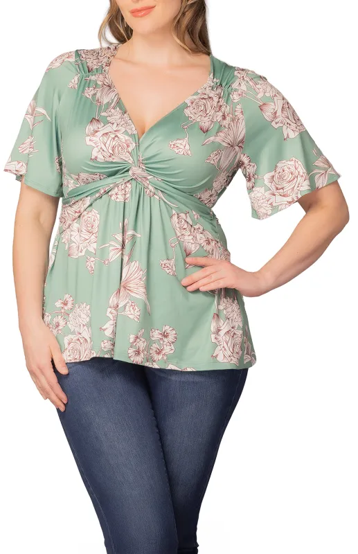 Abby Twist Front Top - Sage Garden Print - Plus made by Dress Barn