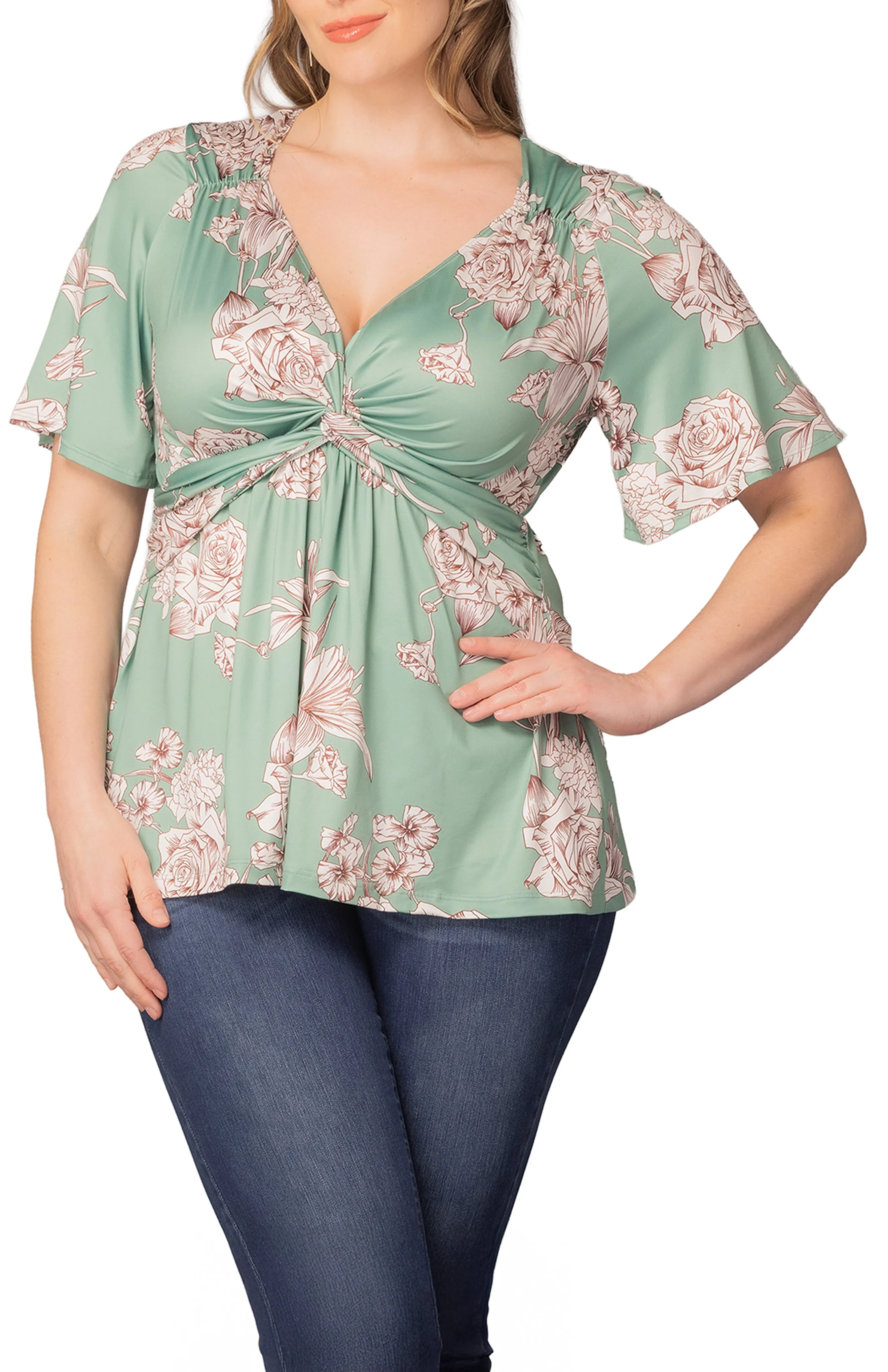 Abby Twist Front Top - Sage Garden Print - Plus sold by Dress Barn