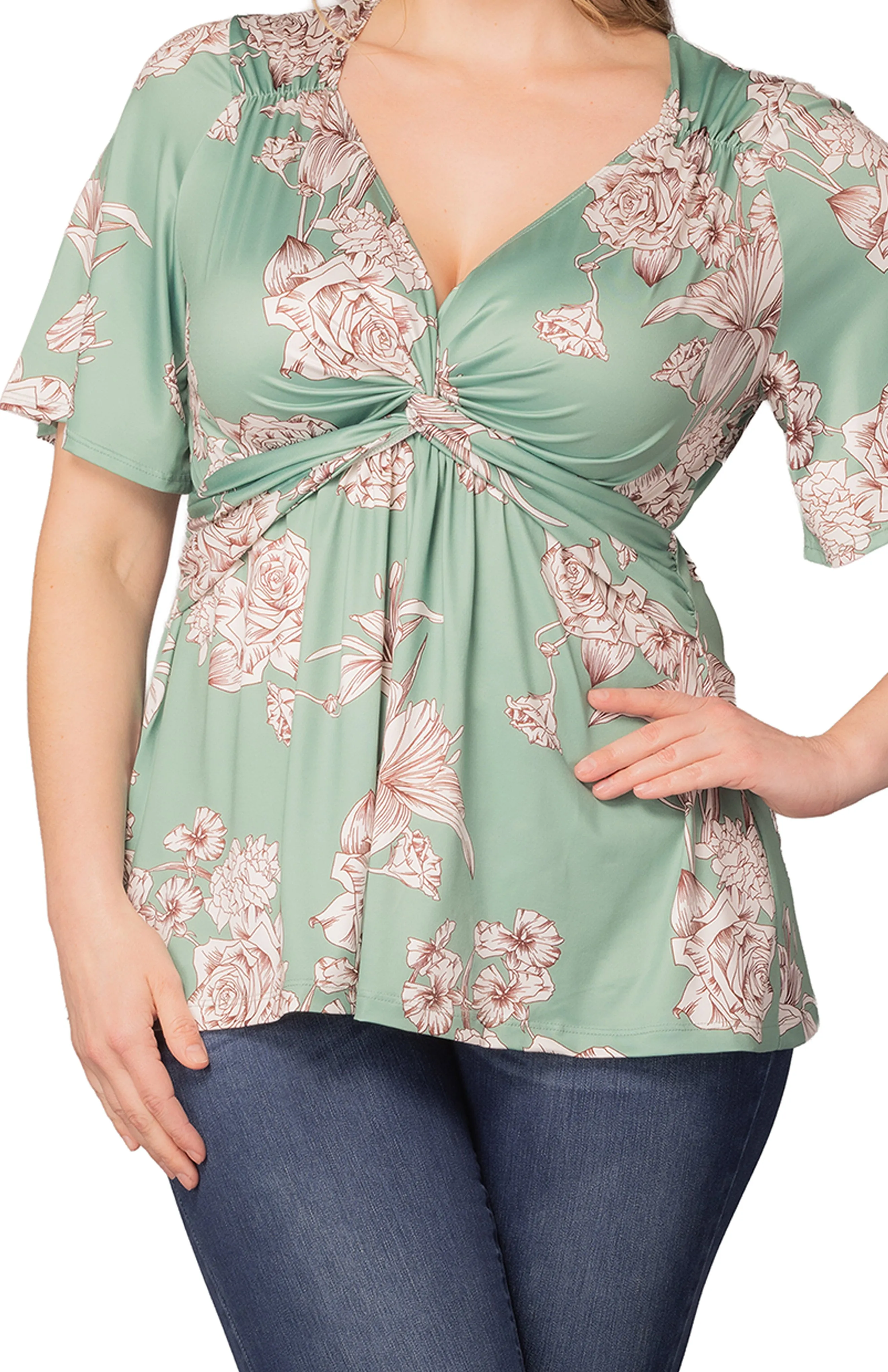 Abby Twist Front Top - Sage Garden Print - Plus sold by Dress Barn product image thumbnail 3