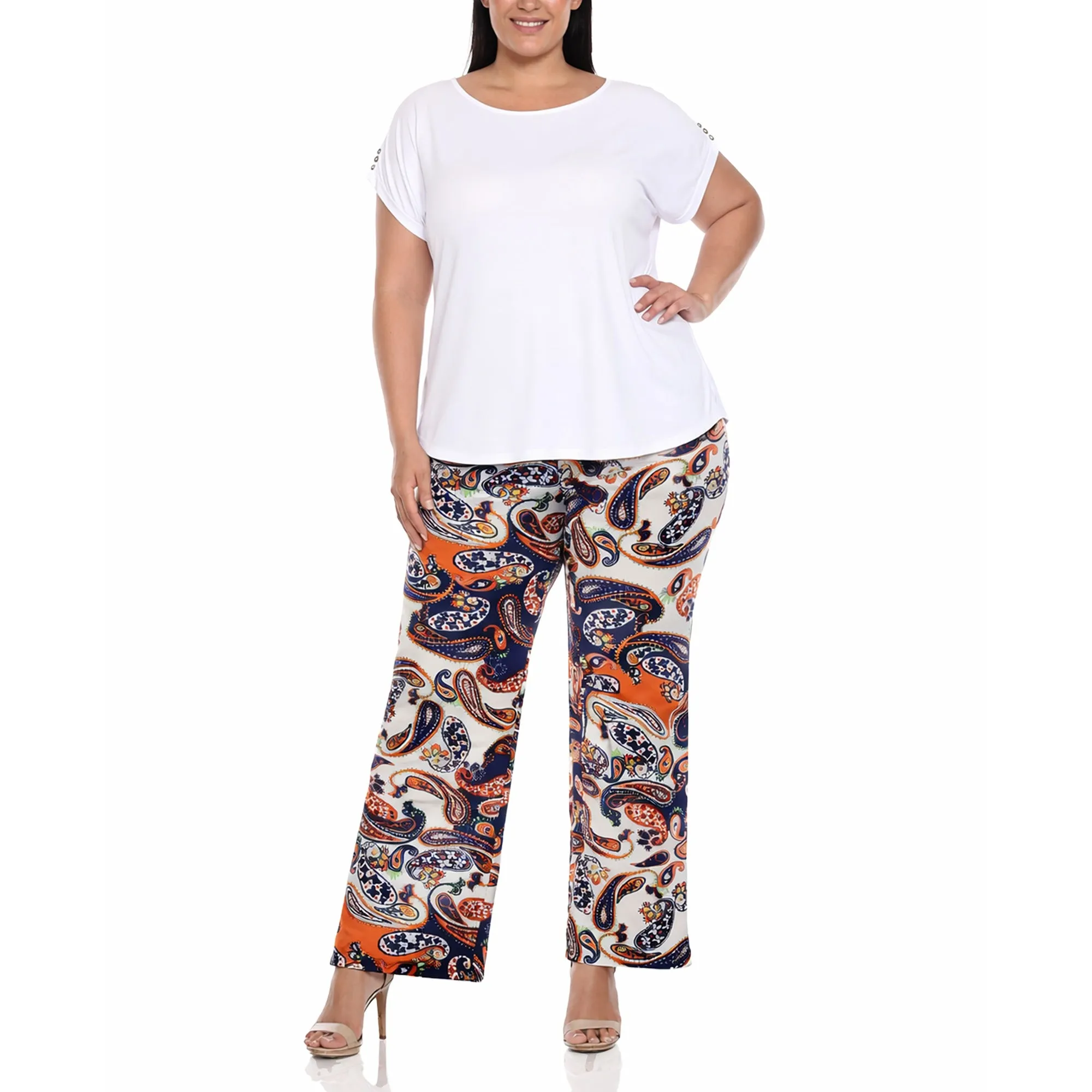 Plus Size Solid Top & Paisley Print Pant Set sold by Dress Barn