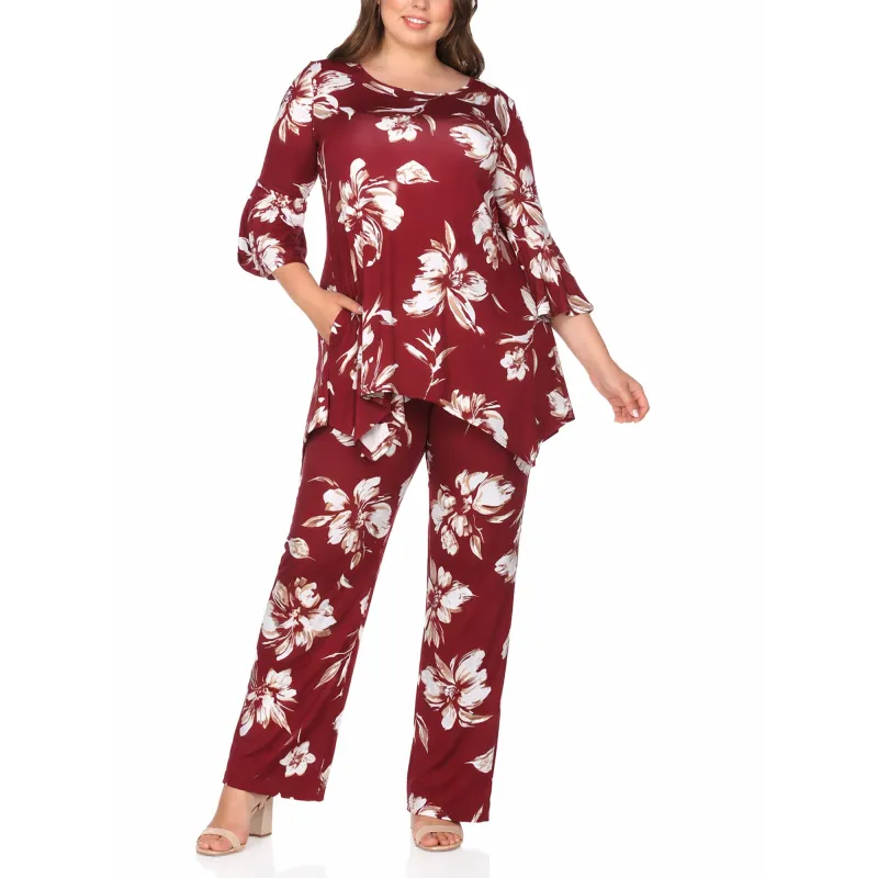 Plus Size Floral Tunic Top & Wide-Leg Pant Set made by Dress Barn