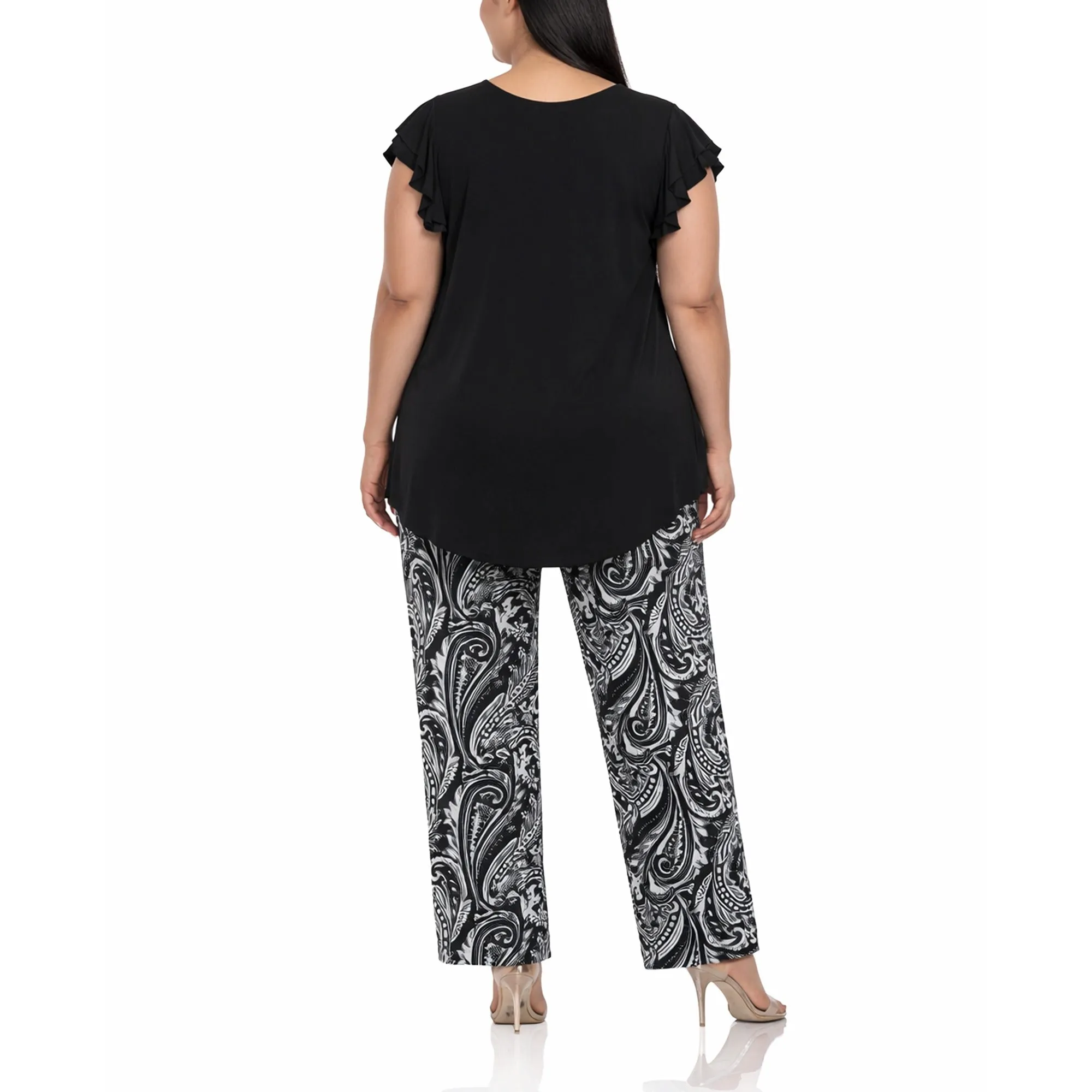 Plus Size Ruffle Sleeve Top & Printed Pant Set sold by Dress Barn product image thumbnail 3