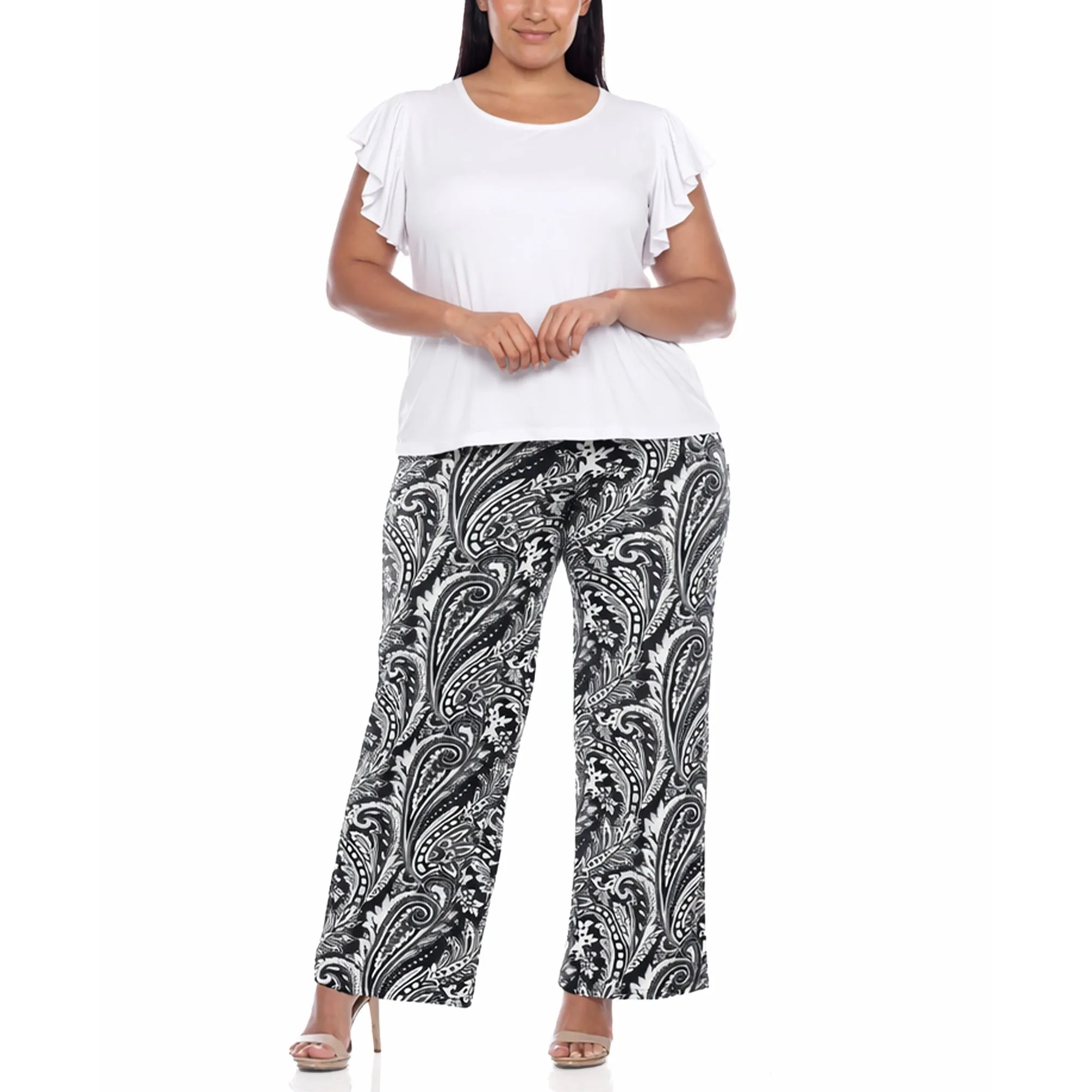 Plus Size Ruffle Sleeve Top & Printed Pant Set sold by Dress Barn product image thumbnail 4