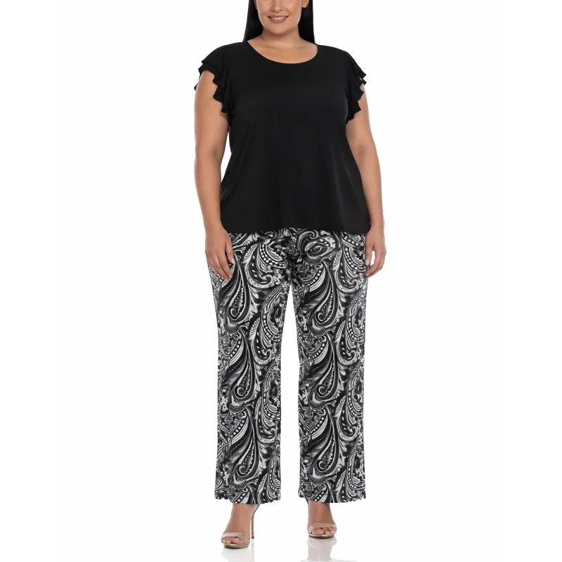 Plus Size Ruffle Sleeve Top & Printed Pant Set made by Dress Barn