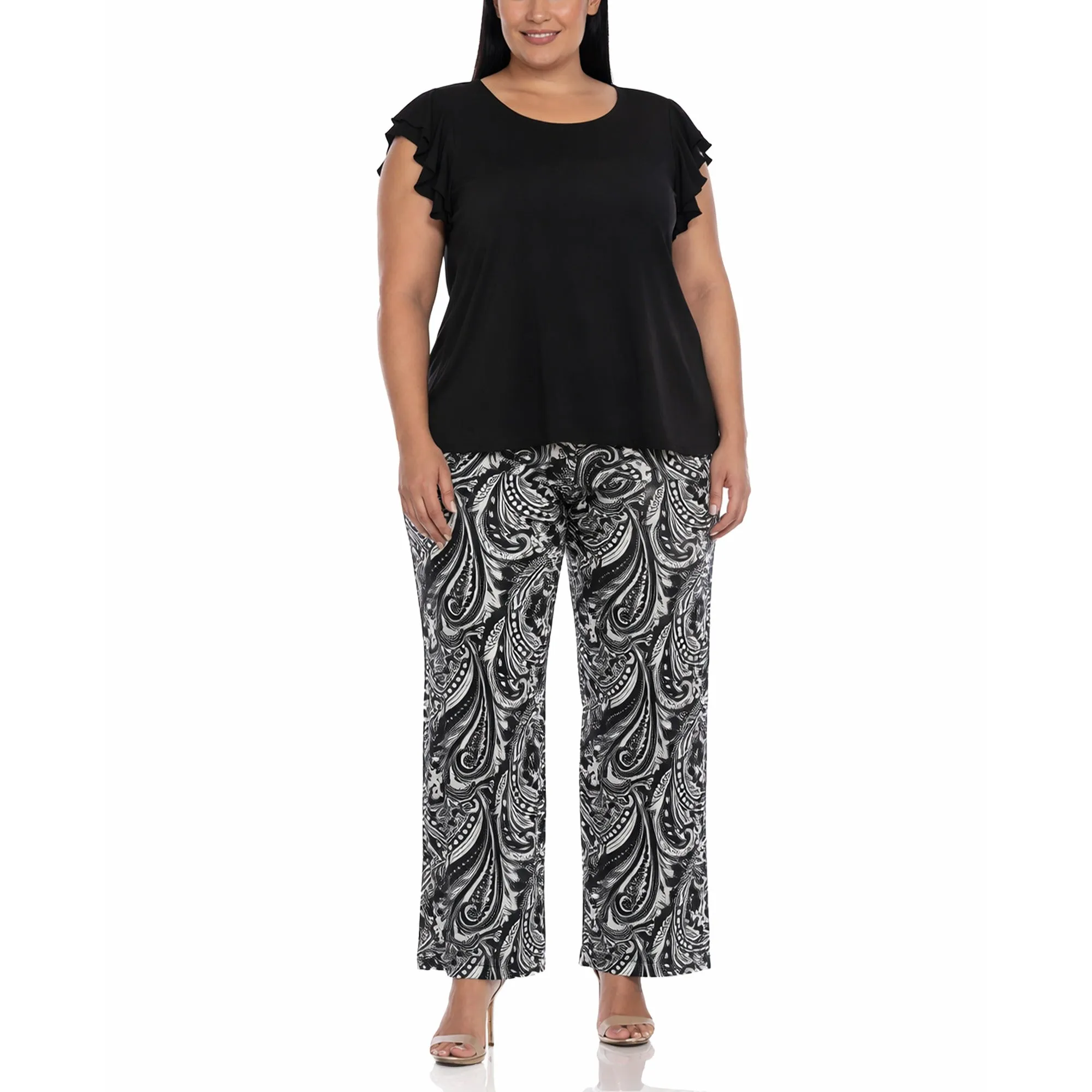 Plus Size Ruffle Sleeve Top & Printed Pant Set sold by Dress Barn