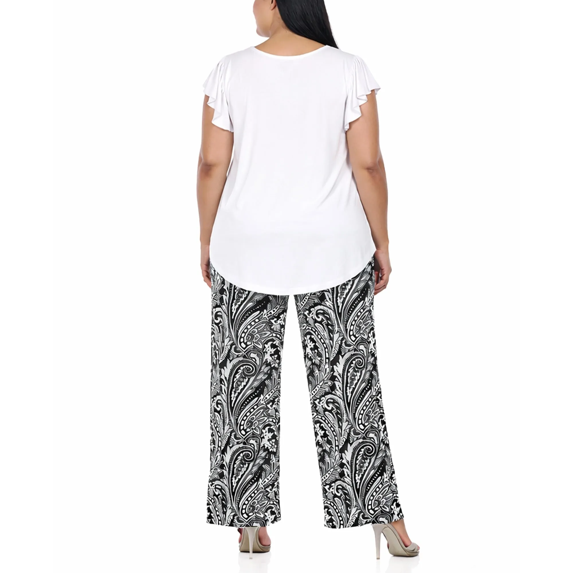 Plus Size Ruffle Sleeve Top & Printed Pant Set sold by Dress Barn product image thumbnail 5